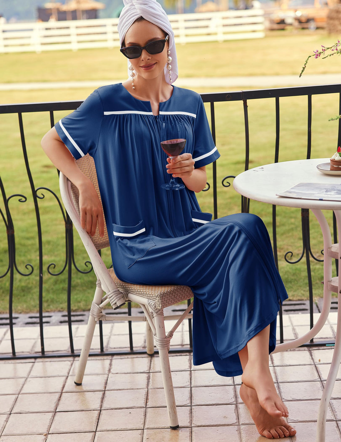 Ekouaer Zipper Robes for Women Short Sleeve Bathrobe Soft Lightweight Housecoat Full Length Nightgown with Pockets S-3XL WEBE CLOTHING