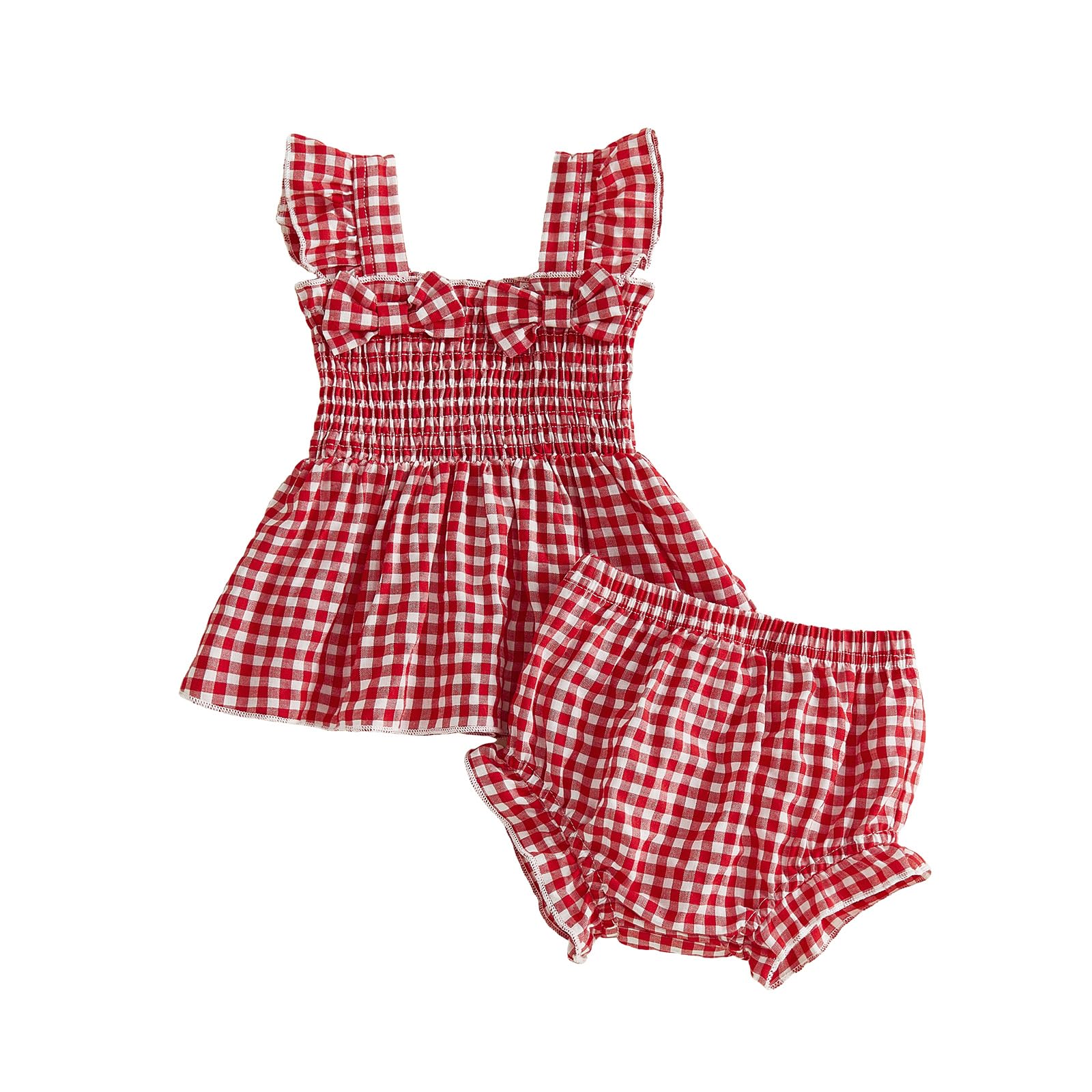 Baby Girl Clothes Infant Summer Outfits Set Plaid Ruffle Sleeve Shirt Tops and Bloomers Shorts WEBE CLOTHING