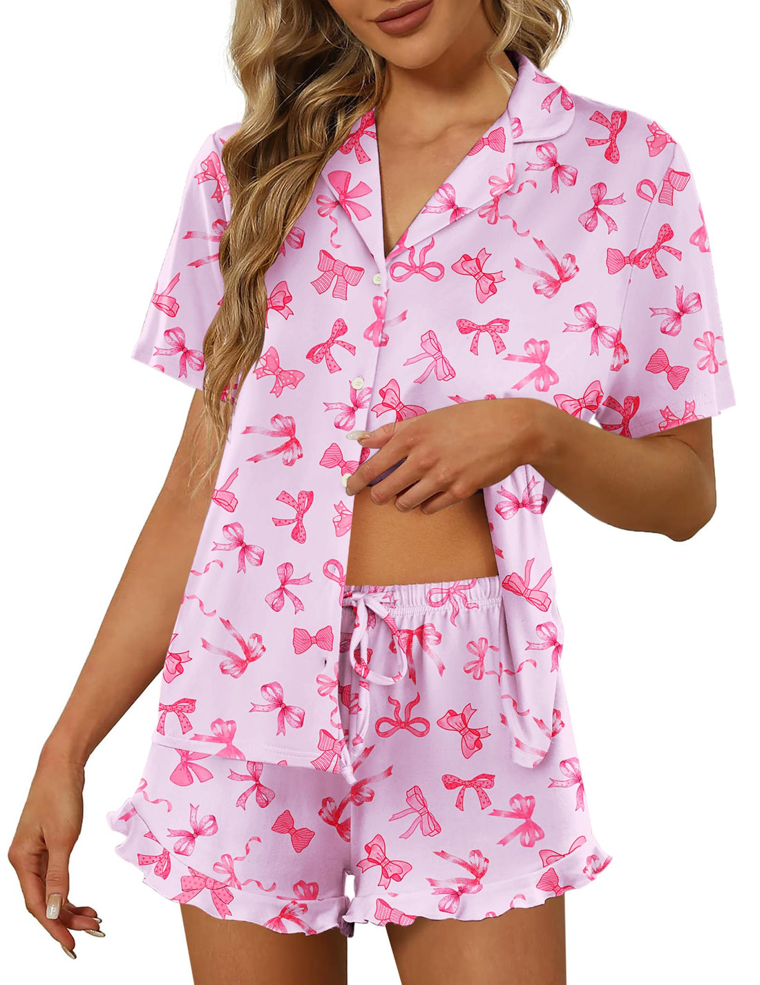 Ekouaer Pajamas Set for Women Short Sleeve Sleepwear Button Down Pjs Lounge Sets Soft Nightwear