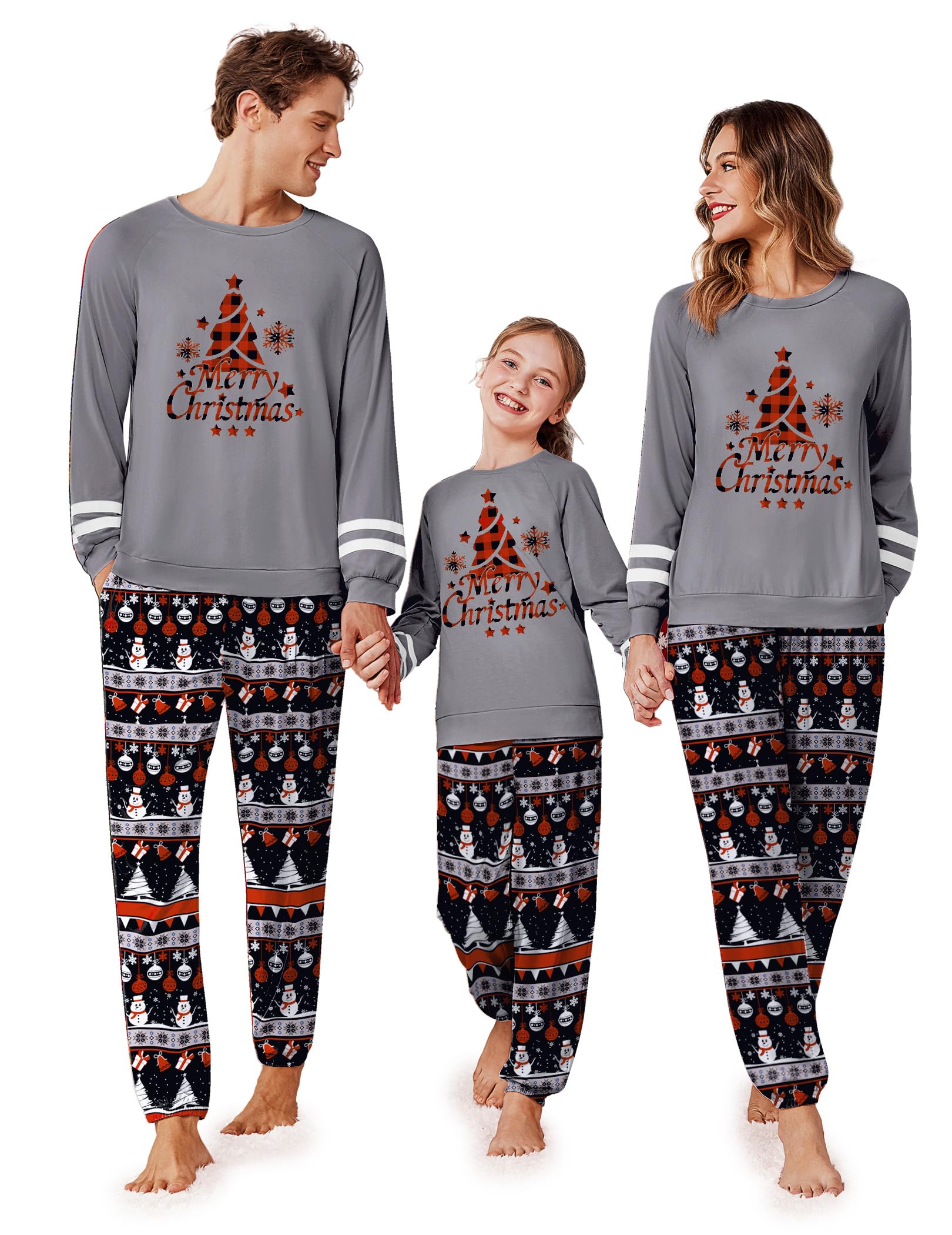 Ekouaer Family Christmas Pajamas Matching Sets Long Sleeve Couple Pjs Holiday Sleepwear Soft Loungewear with Pockets