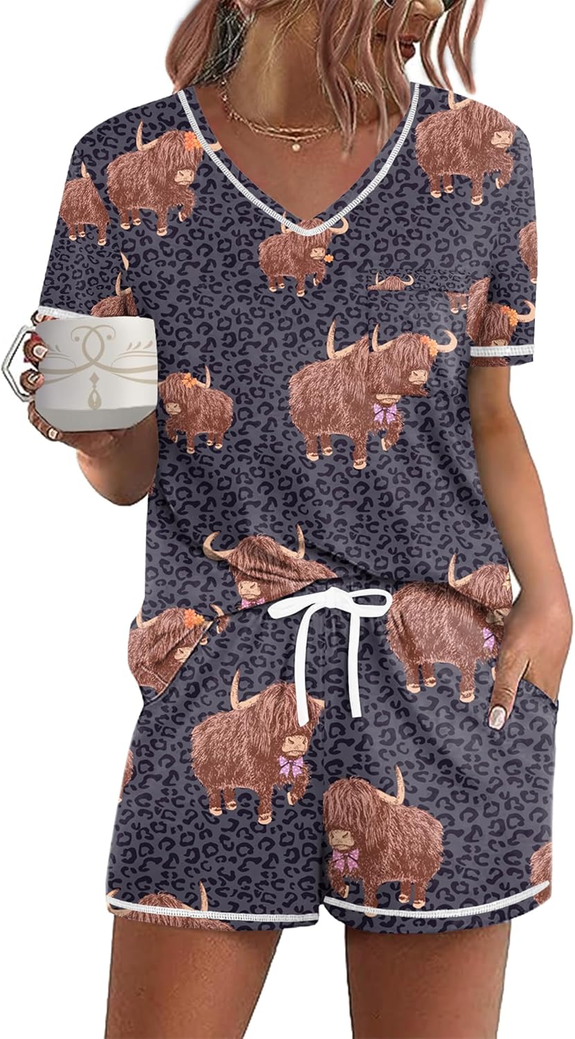 Ekouaer Women's Pajamas Sets Short Sleeve Pjs Two Piece Sleepwear Casual Lounge Sets With Pockets WEBE CLOTHING