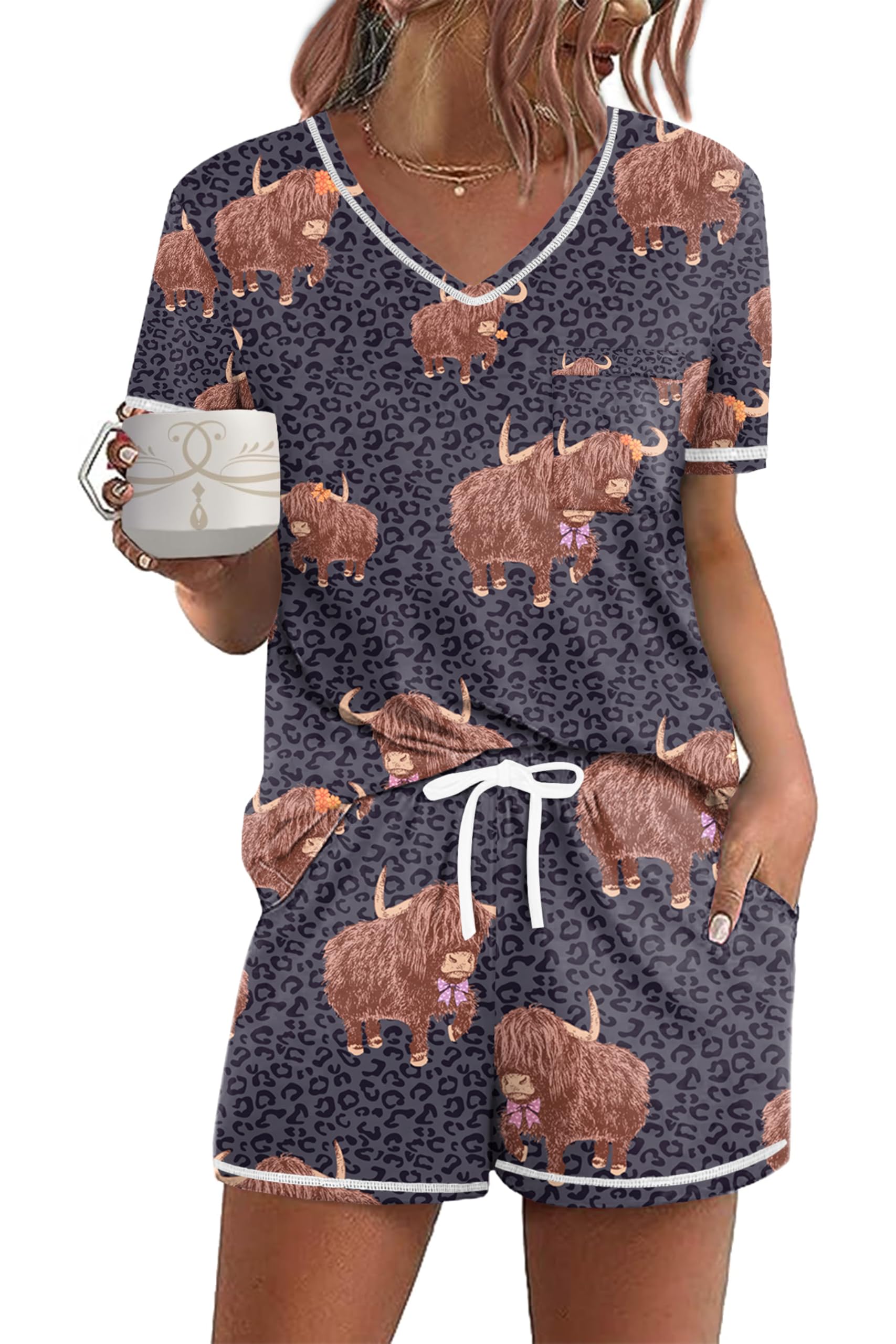 Ekouaer Women's Pajamas Sets Short Sleeve Pjs Two Piece Sleepwear Casual Lounge Sets With Pockets