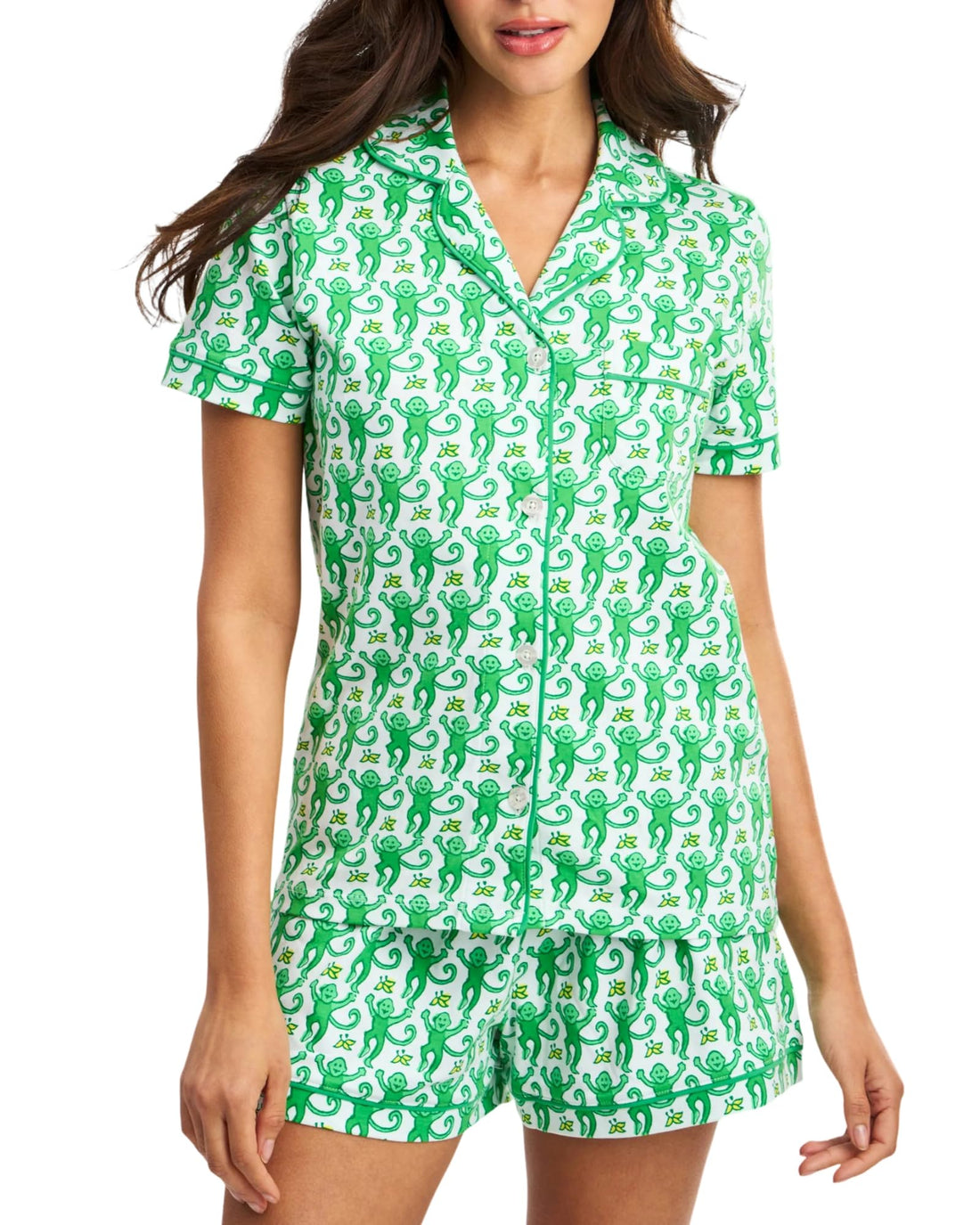 Women Y2k Pajamas Set Cute Preppy 2PCS Button Down Holiday Monkey Shorts Summer Outfit Beach Vacation Loungewear PJs WEBE CLOTHING