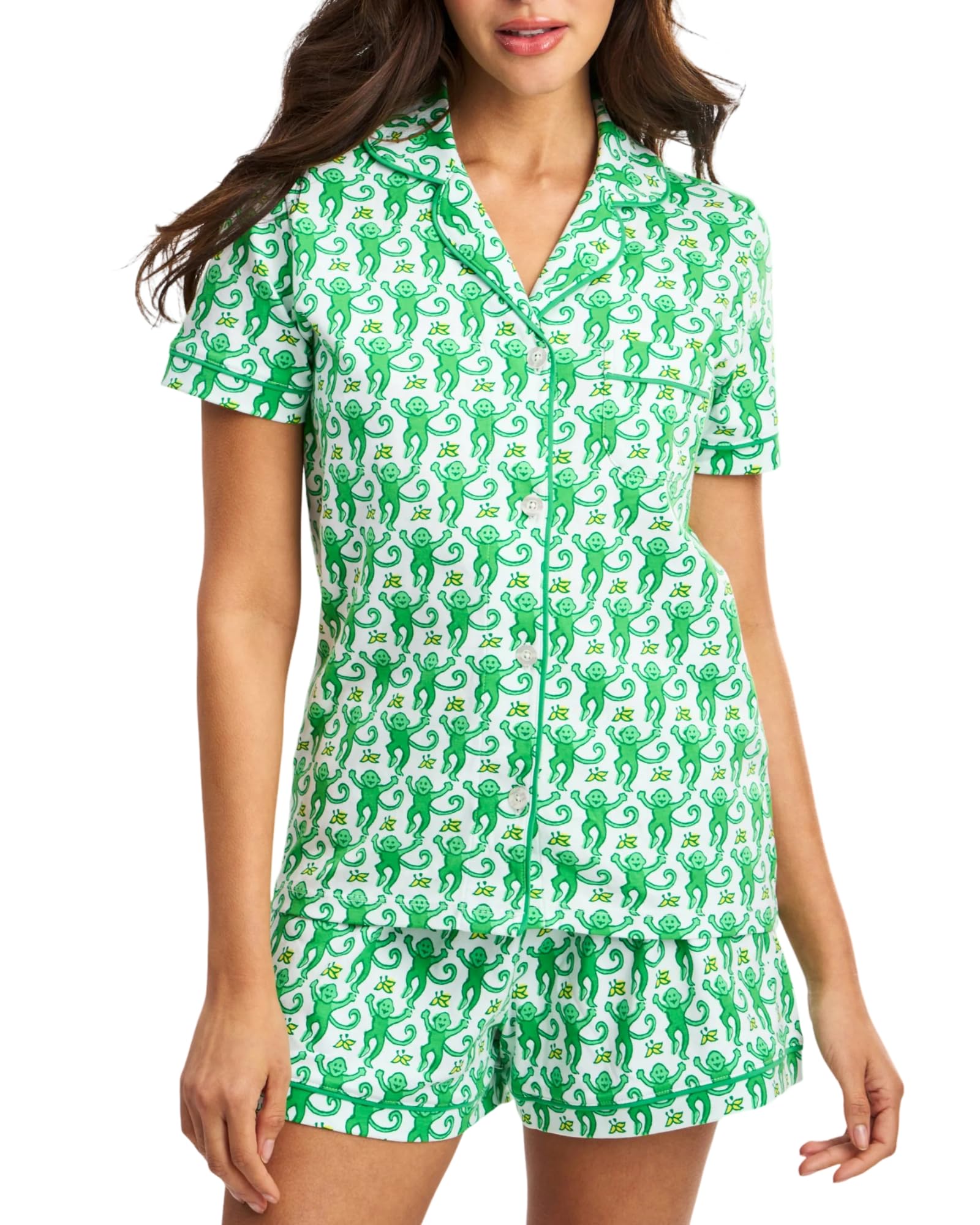 Women Y2k Pajamas Set Cute Preppy 2PCS Button Down Holiday Monkey Shorts Summer Outfit Beach Vacation Loungewear PJs WEBE CLOTHING