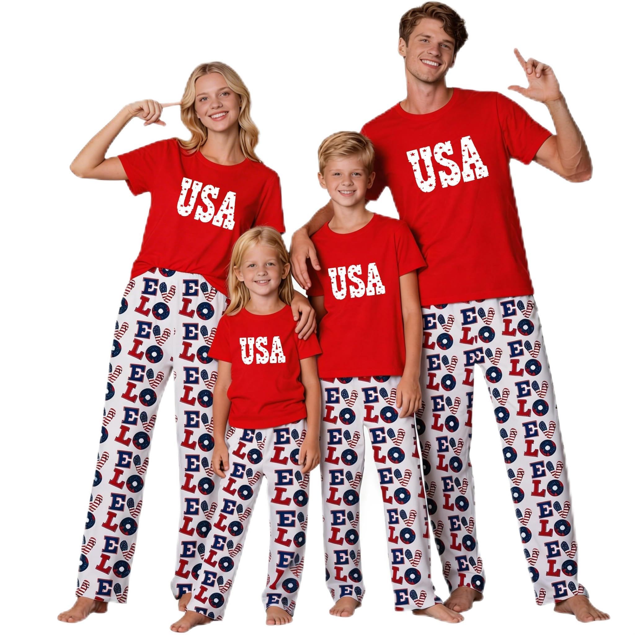 MI X TEE 250th Anniversary American Flag Matching Family Pajamas, 4th of July Shirts Pjs Set, Patriotic Sleepwear for Couples