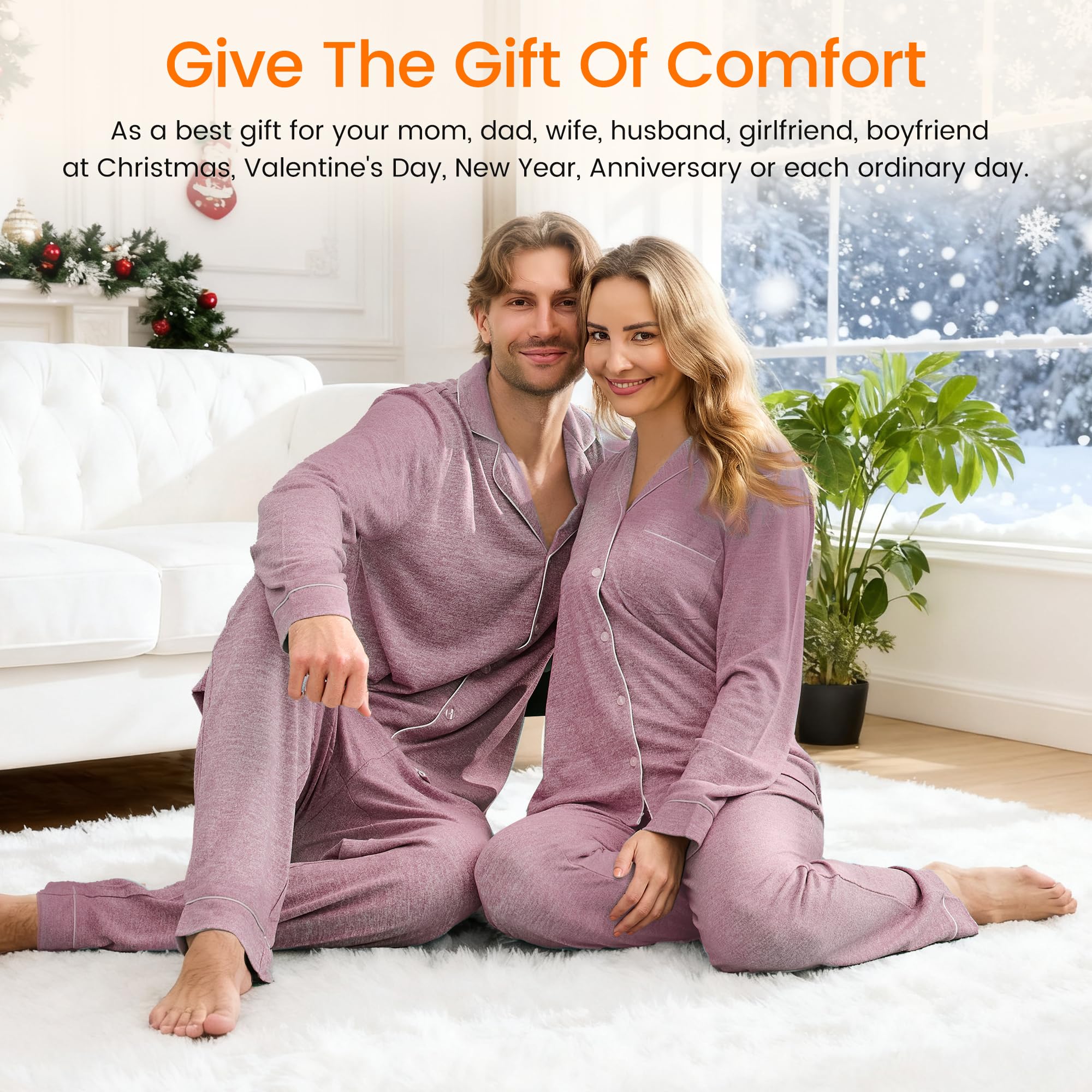 PJGGZ Matching Pajamas for Couples, Button Down Loungewear Soft Warm Long Sleeve Sleepwear His and Hers Pajamas Sets WEBE CLOTHING