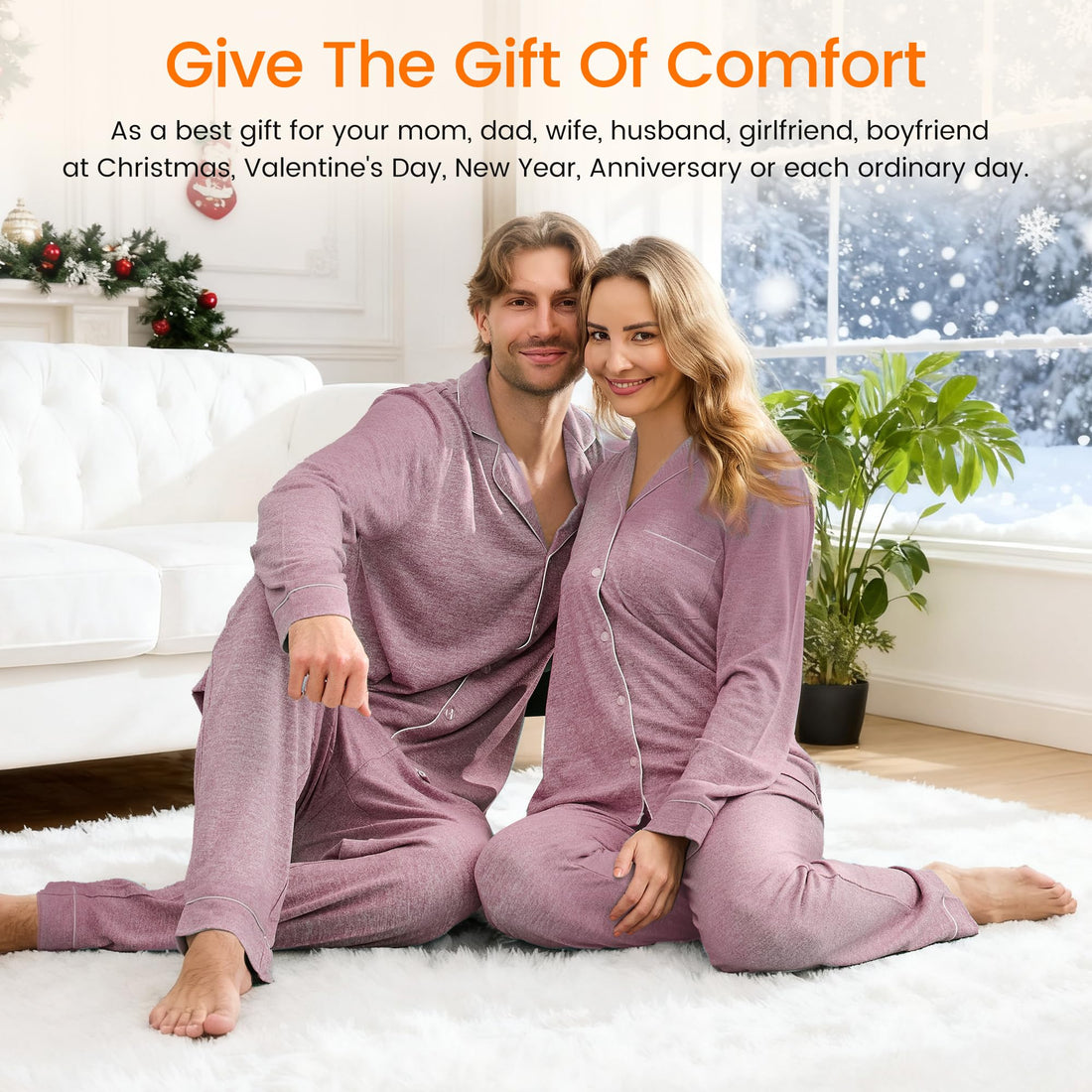 PJGGZ Matching Pajamas for Couples, Button Down Loungewear Soft Warm Long Sleeve Sleepwear His and Hers Pajamas Sets WEBE CLOTHING