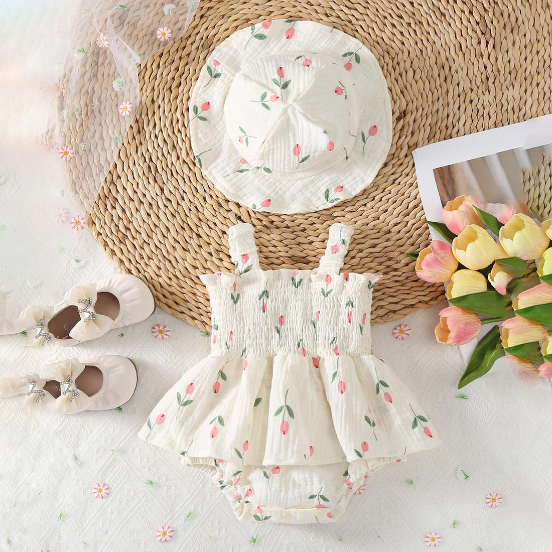 Mubineo Baby Girl Clothes Summer Dress Cotton Linen Romper Sleeveless Smocked Rompers Sun Dress Hat Skirt Boho Outfits WEBE CLOTHING