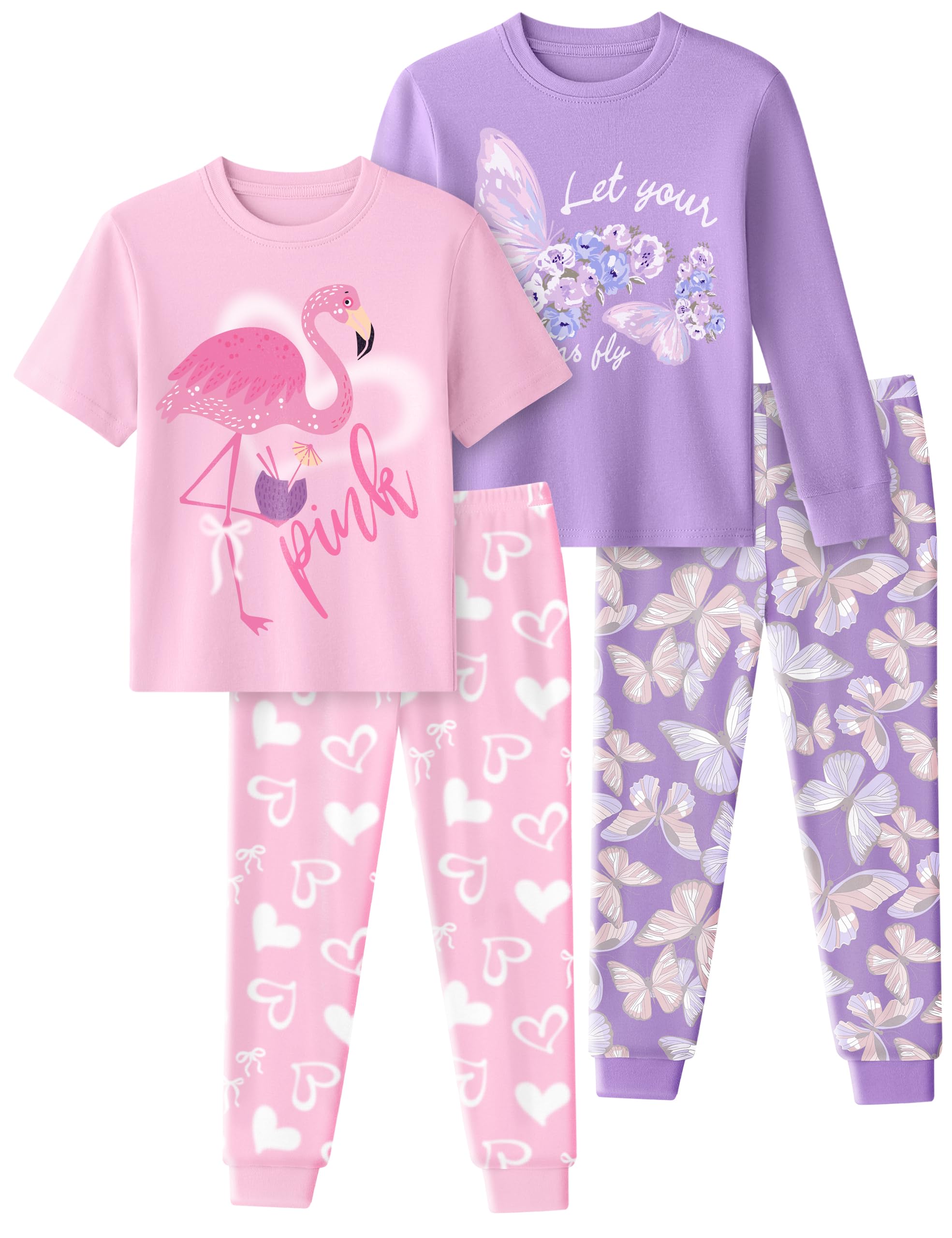 Yoofoss Toddler Pajamas 100% Organic Cotton Girls Boys Pajamas for Kids 4 Piece Snug Fit Long & Short Sleeves Pjs Set
