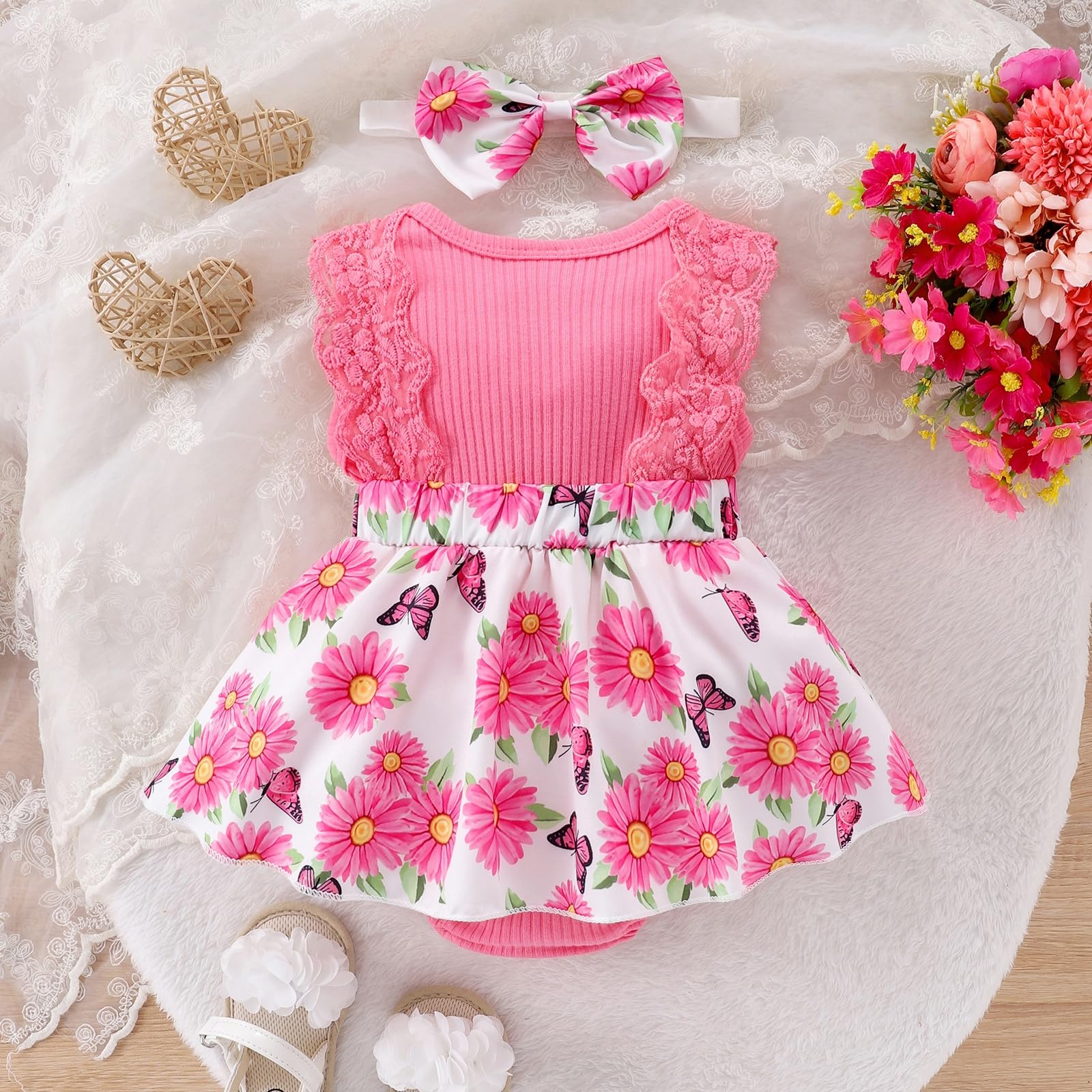 Baby Girl Clothes Newborn Romper Dress Infant Lace Ruffle Sleeveless Summer Outfits with Headband 0-12 Months WEBE CLOTHING