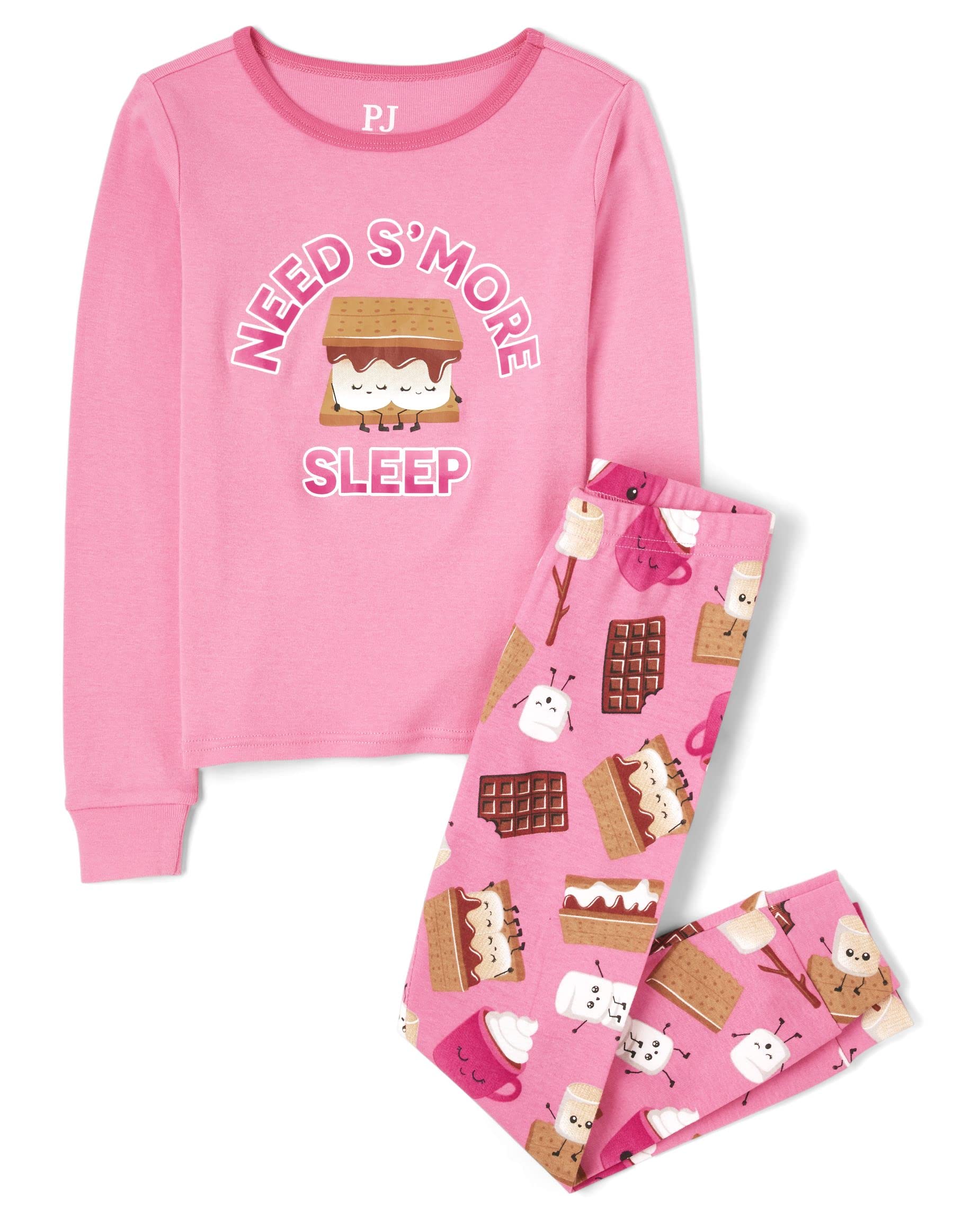 The Children's Place girls Long Sleeve Top and Pants Snug Fit 100% Cotton 2 Piece Pajama Set
