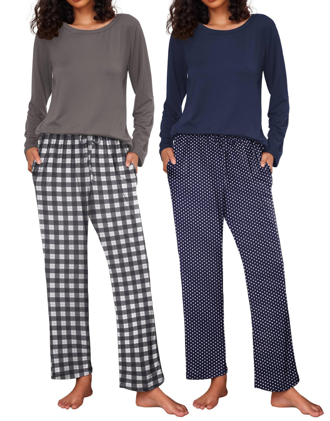 Ekouaer 2 Pack Womens Pajama Sets Long Sleeve Pjs Lounge Set Soft Comfy Sleepwear Winter Loungewear