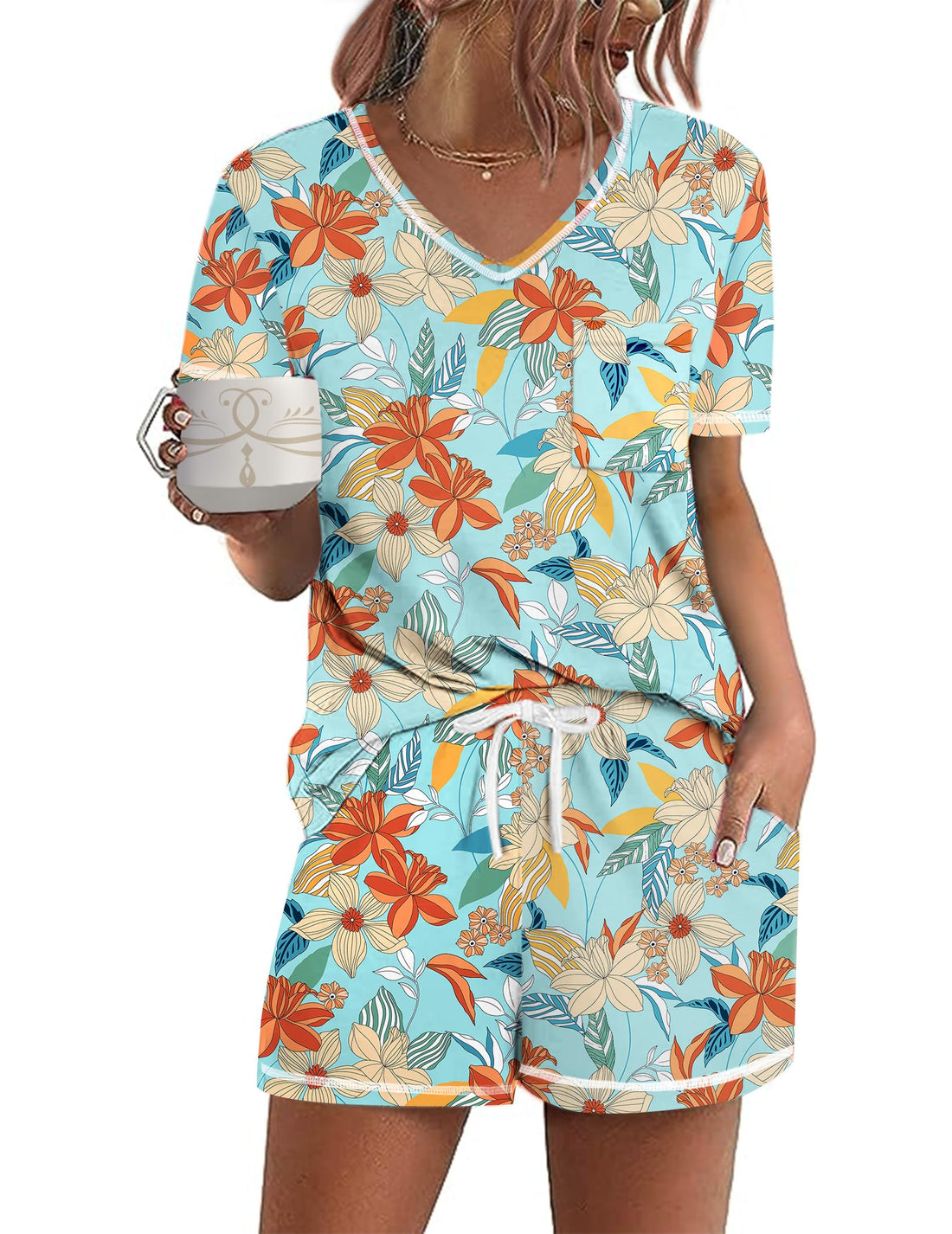 Ekouaer Women's Pajamas Sets Short Sleeve Pjs Two Piece Sleepwear Casual Lounge Sets With Pockets