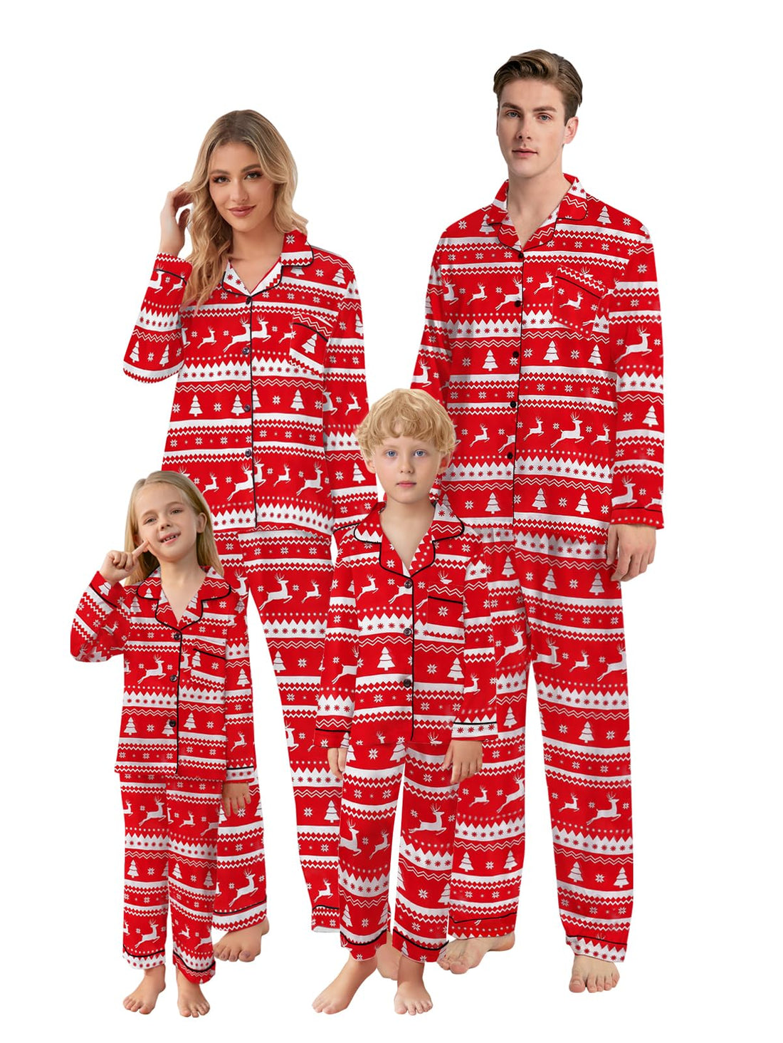 Schbbbta Christmas Family Silk Pajamas Matching Sets Long Sleeve Pj Set Satin Button Down Holiday Sleepwear
