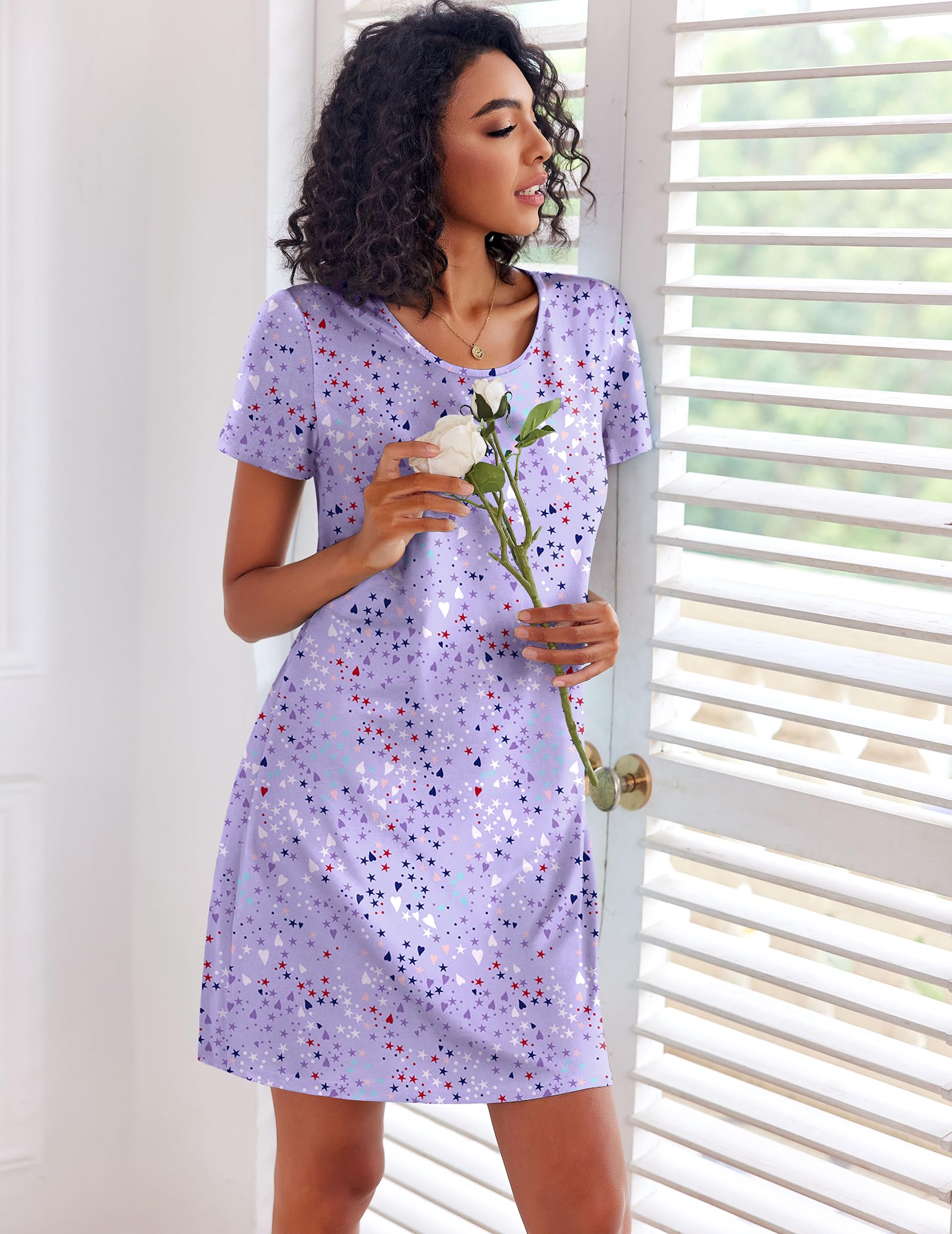 Ekouaer 3 Pack Nightgowns for Women Short Sleeve Sleepshirt Button Down Nightshirt Soft Pajamas Dress Casual Sleepwear