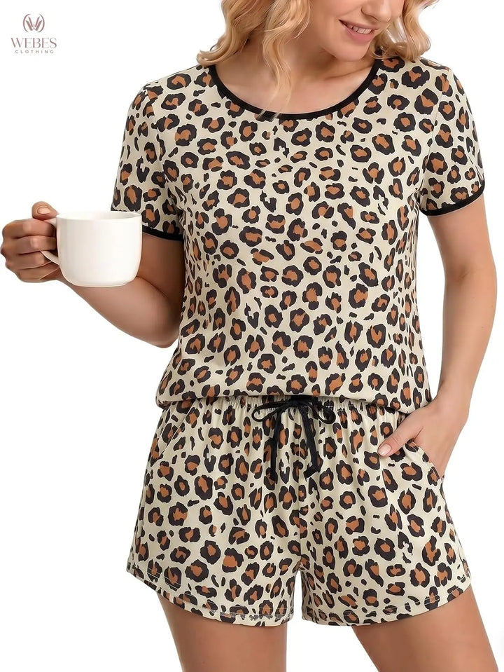VENTELAN Women's 2 Piece Short Sleeve Pajama Sets Soft Loungewear Summer Sleepwear Pjs Sets with Pockets WEBE CLOTHING