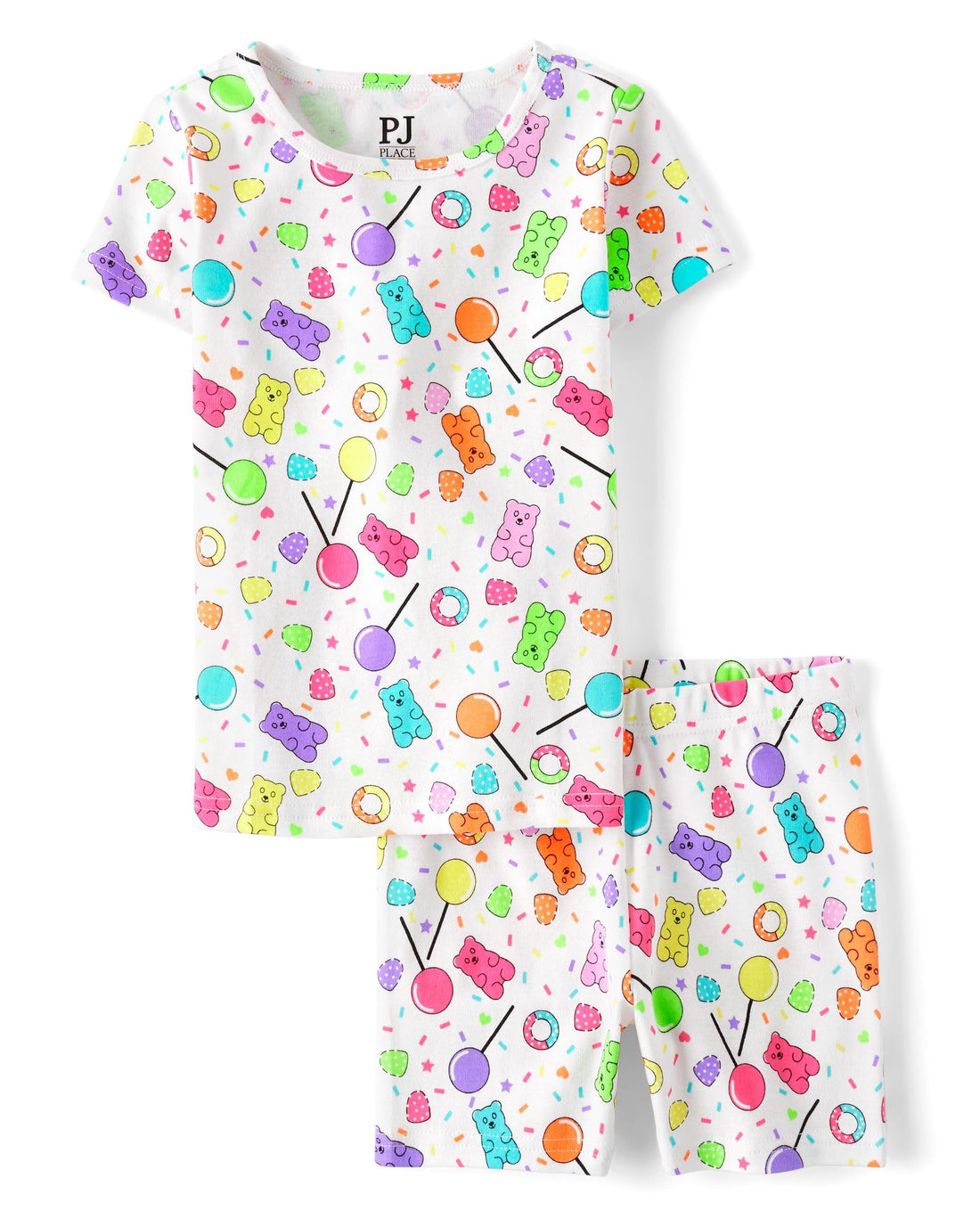 The Children's Place Girls' 100% Cotton Short Sleeve Top and Shorts 2 Piece Pajama Set