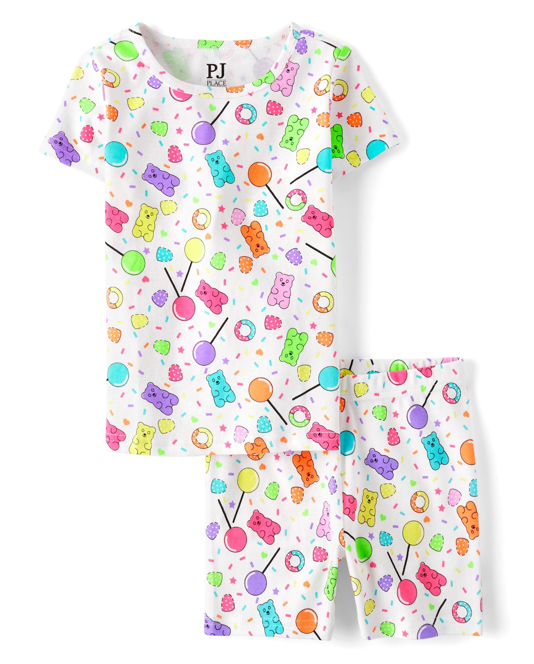 The Children's Place Girls' 100% Cotton Short Sleeve Top and Shorts 2 Piece Pajama Set