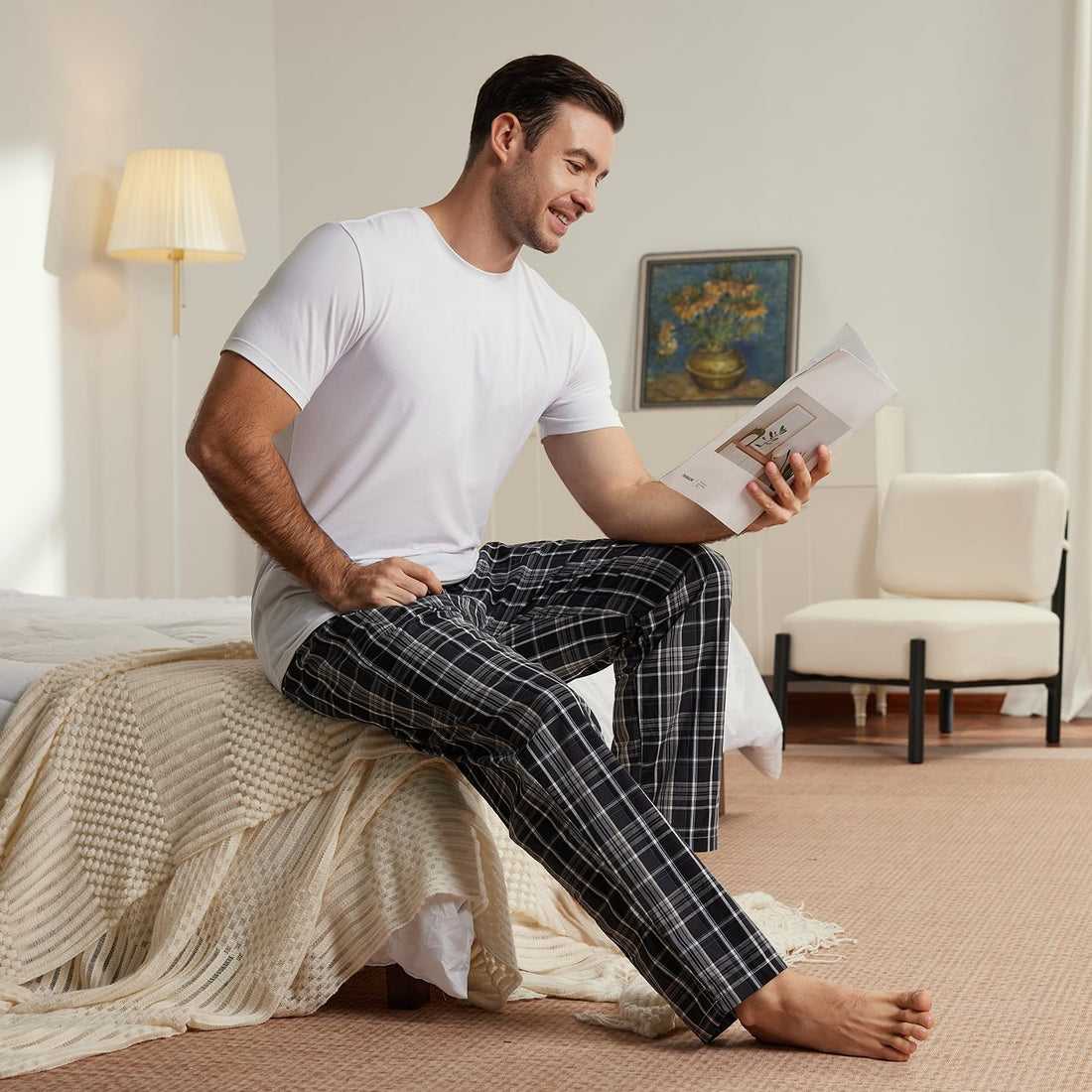 MoFiz Men's Pajama Pants Ultra Lightweight Pjs Bottoms Sleepwear Bottom Pants with Pocket Drawstring 3-Pack