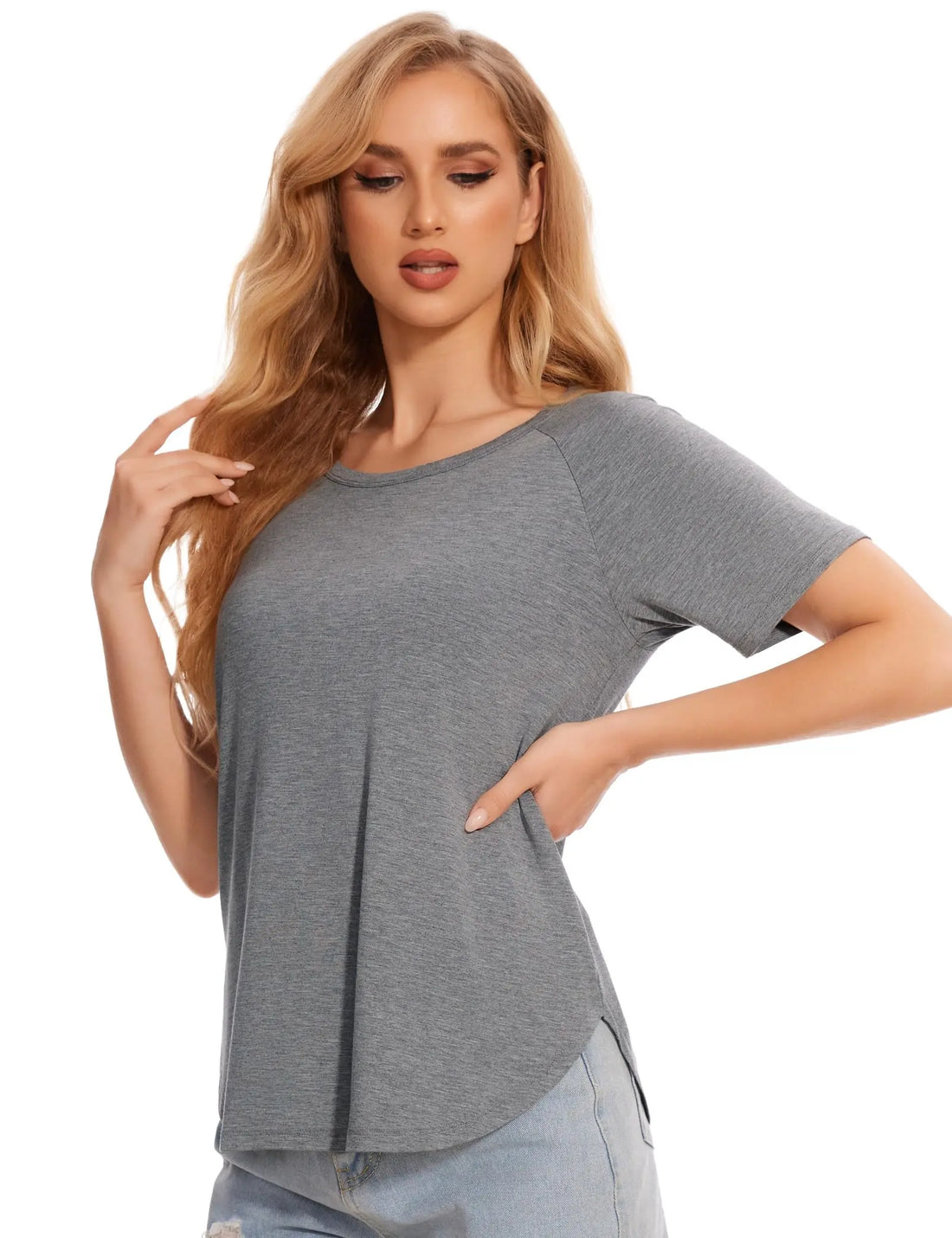 GYS Womens Pajama Tops Short Sleeve Shirts Summer Comfy Crew Neck Sleep T-Shirt