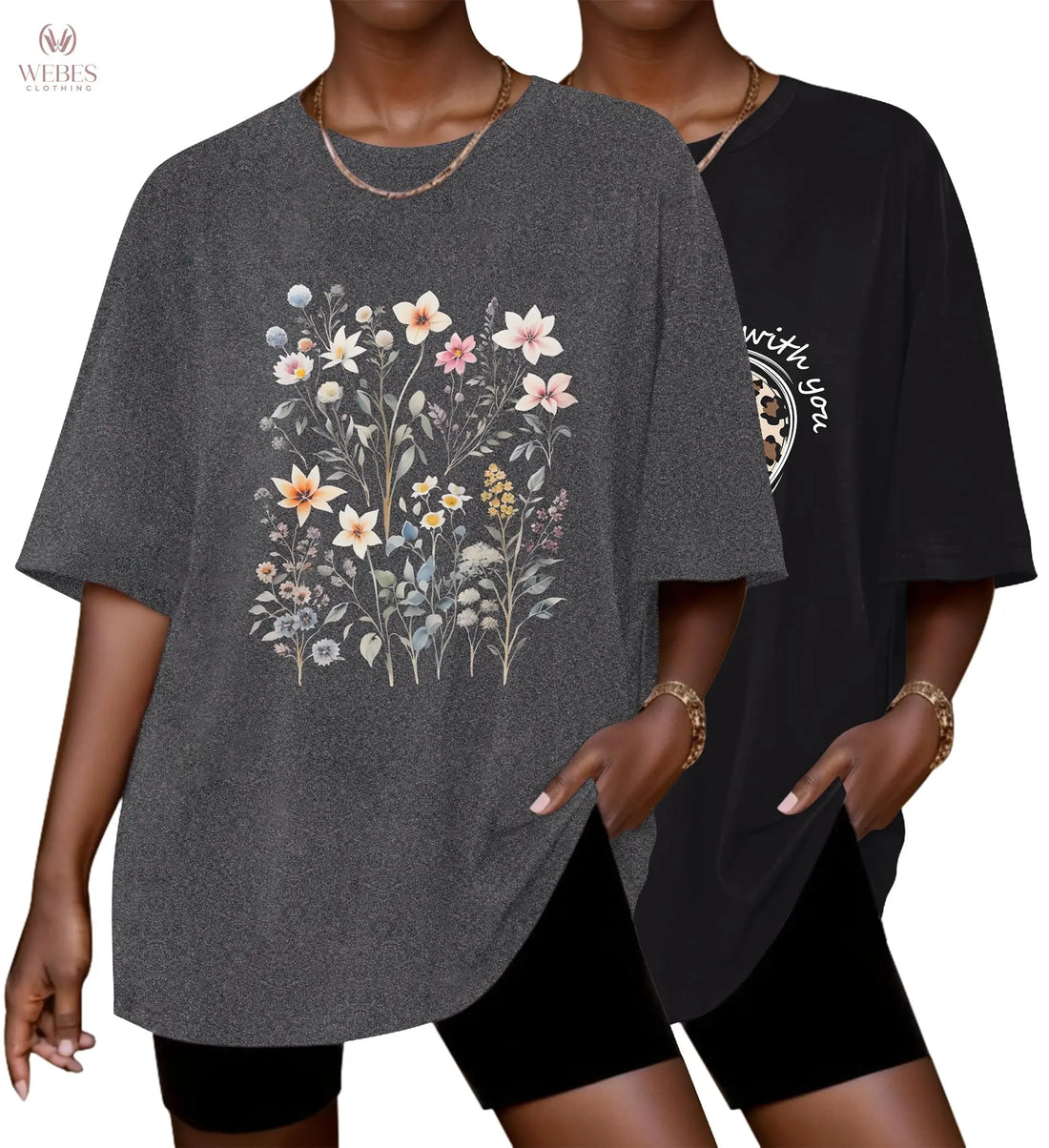 Ekouaer 2 Pack Womens Tops Short Sleeve Oversized T Shirts Summer Spring Tops 2025 Basic Casual Tee Top S-XXL
