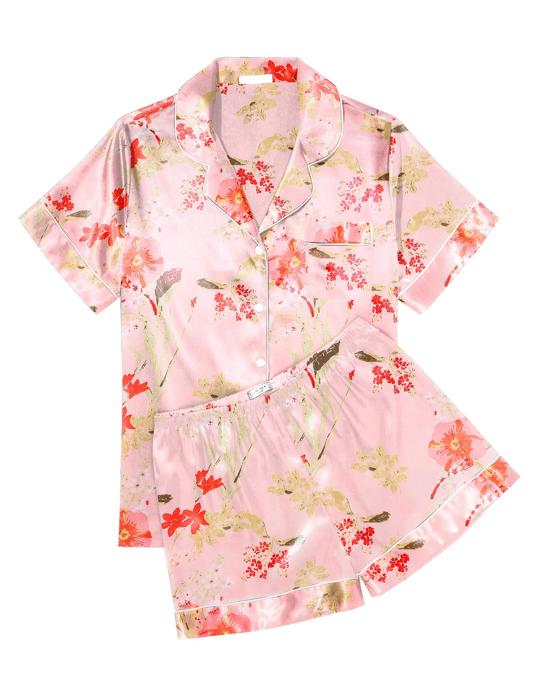 Ekouaer Womens Silk Satin Pajama Sets Soft Short Sleeve Button Down Sleepwear Top and Shorts 2 Piece Pjs Lounge Set