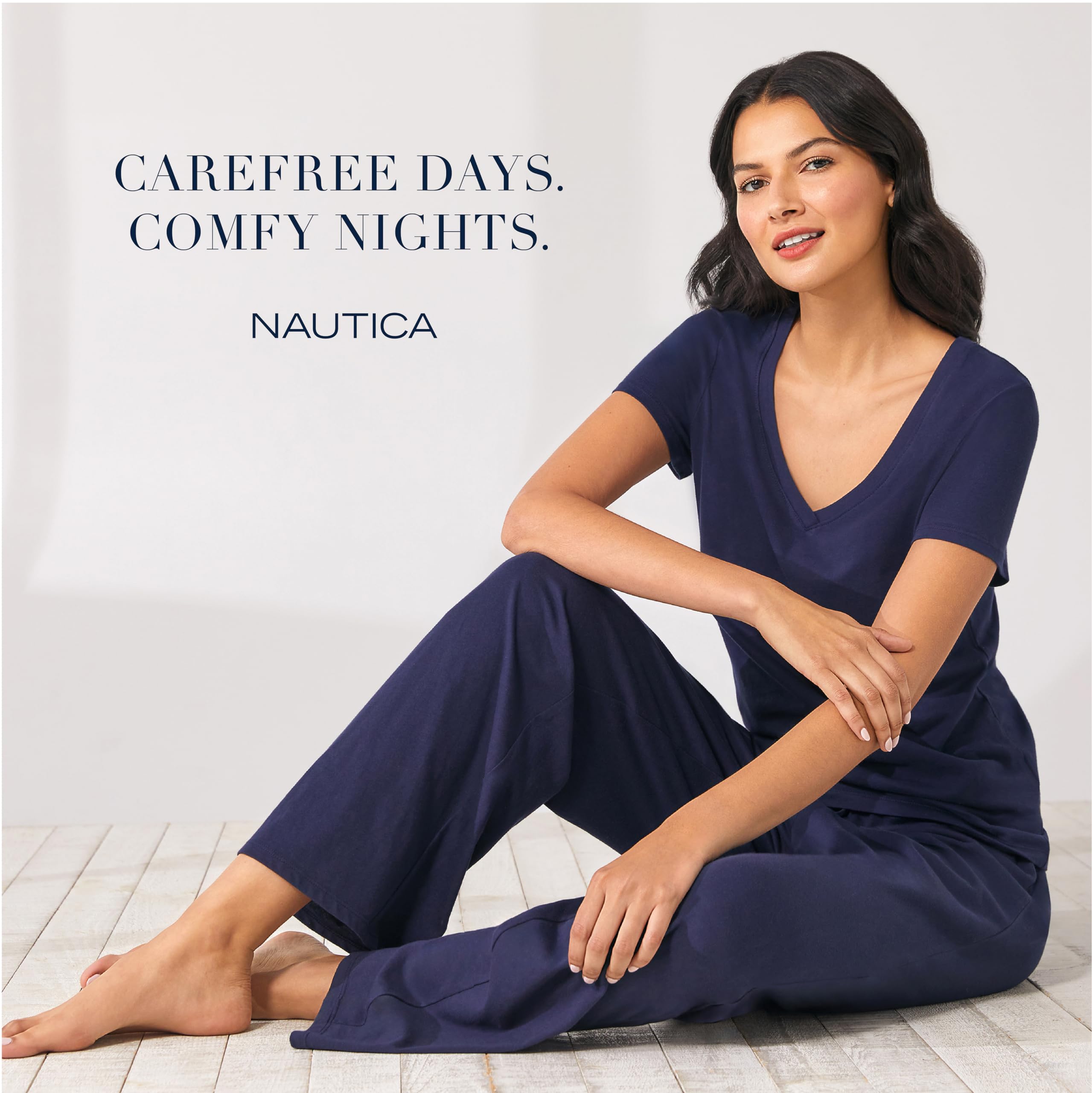 Nautica Womens Pajama Pants - Lightweight Wide Leg Lounge Pants - Cotton Knit Jersey - Sleepwear Loungewear PJs for Women