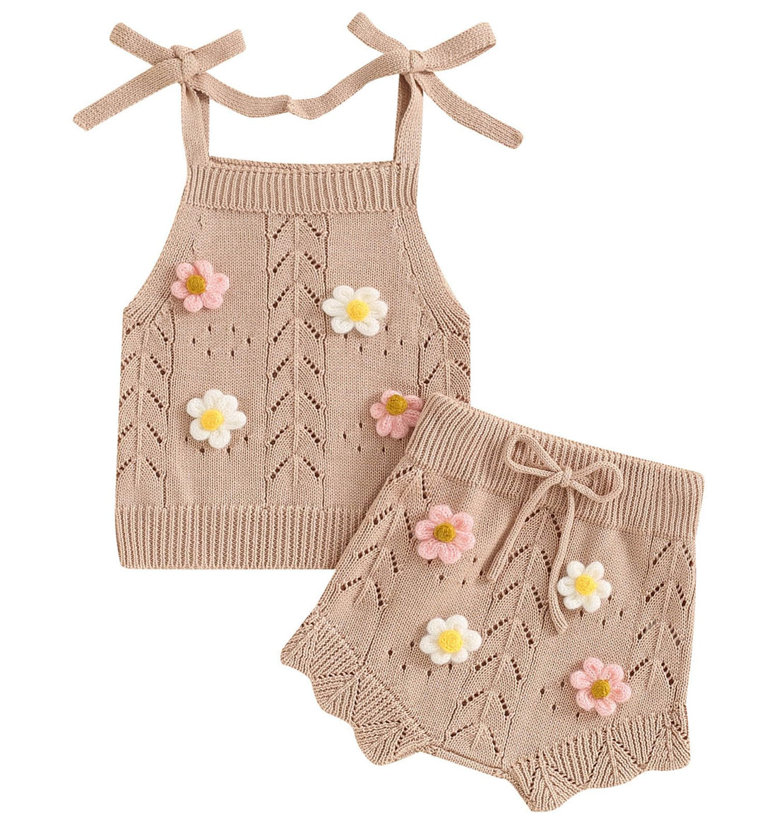 TheFound Toddler Baby Girls Knitted Outfit Tie-up Tank Top Elastic Waist Flower Shorts Summer Clothes 6 12 18 24 Months 2t 3t WEBE CLOTHING