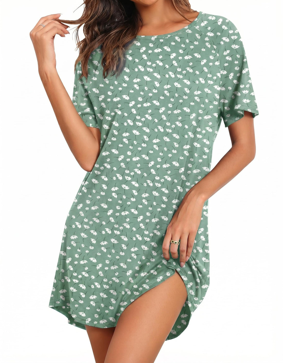 Ekouaer Nightgowns for Women Bamboo Viscose Night Gown Short Sleeve Sleep Shirt Cooling Nightshirt Soft Sleepwear S-XXXL
