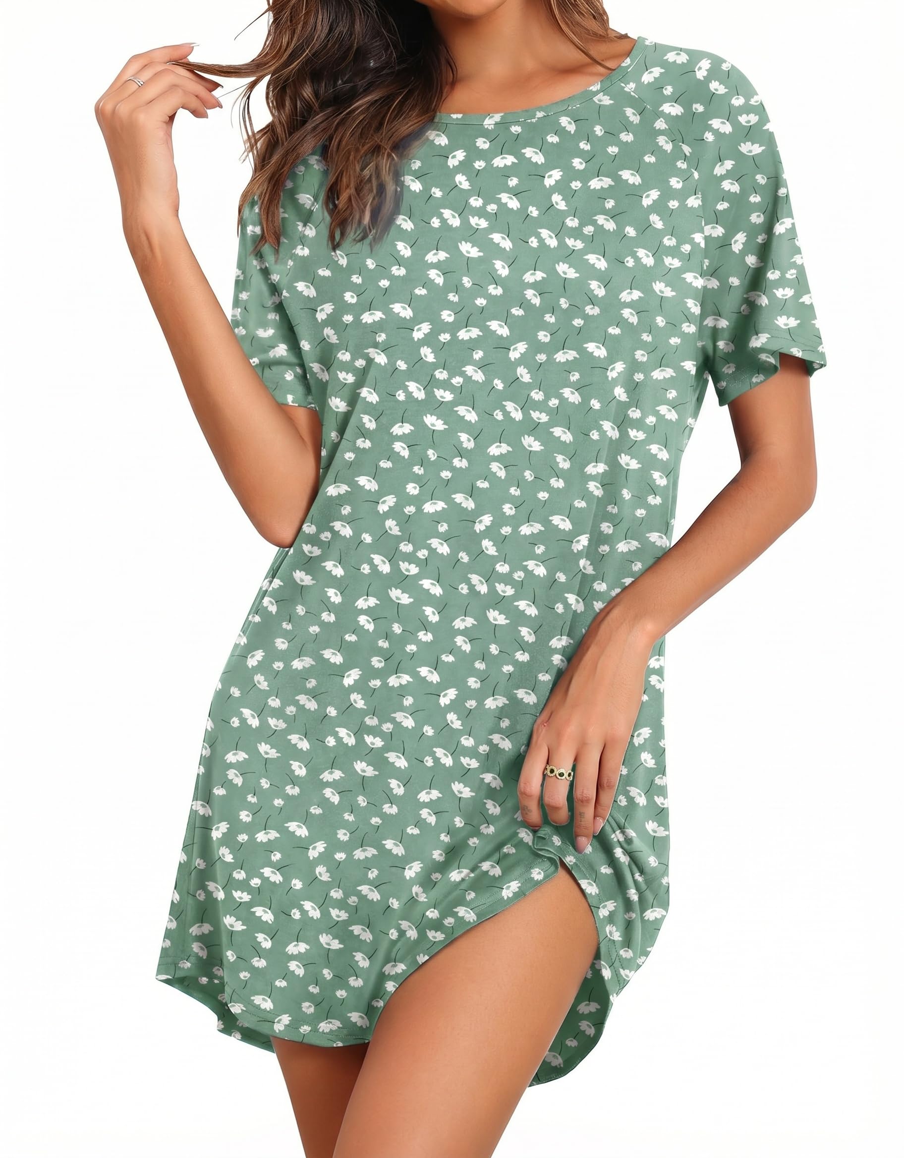 Ekouaer Nightgowns for Women Bamboo Viscose Night Gown Short Sleeve Sleep Shirt Cooling Nightshirt Soft Sleepwear S-XXXL