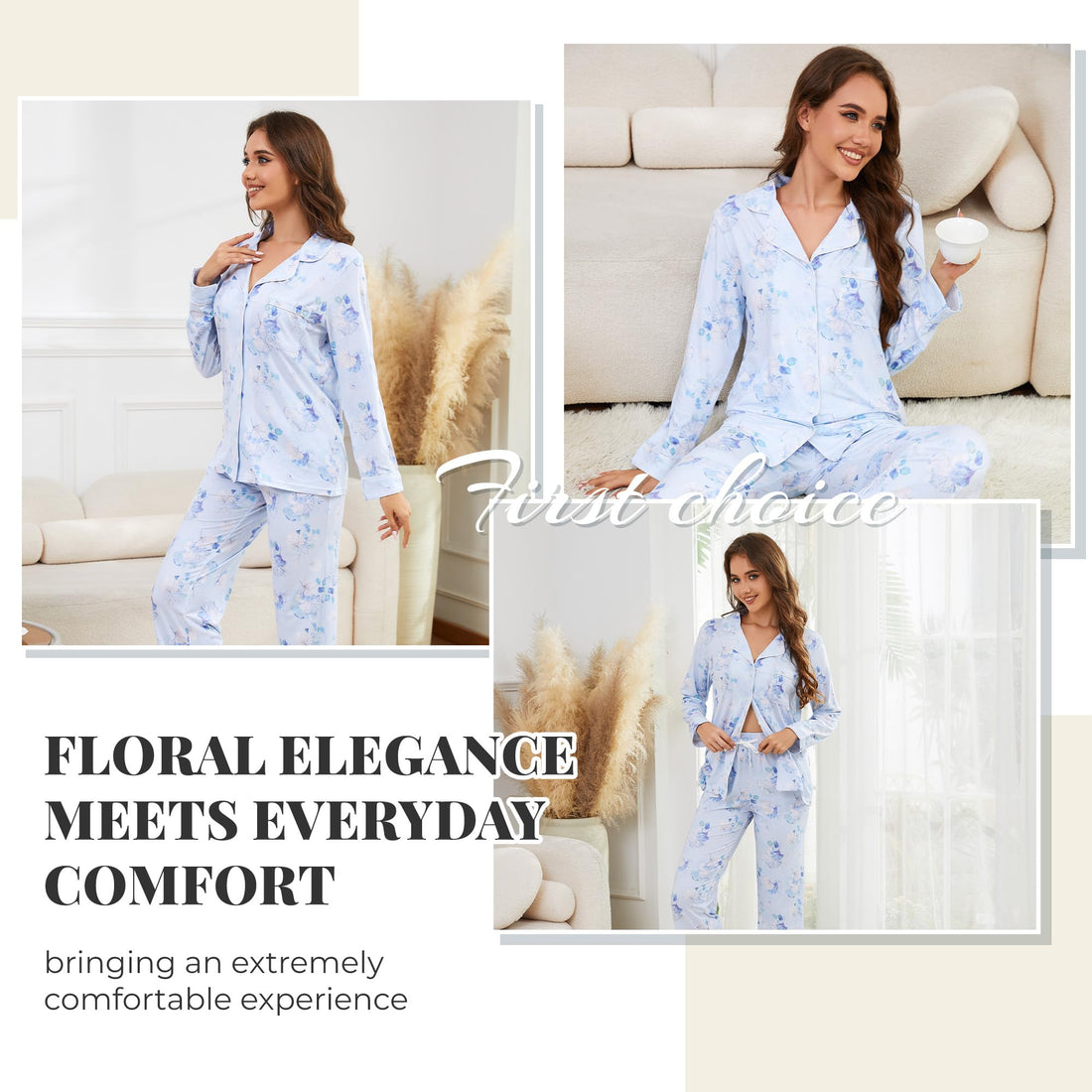 LYCY Womens Pajama Sets Floral Print, Long Sleeve Button Down Pajamas Set for Women Soft Sleepwear Pjs 2 piece Loungewear