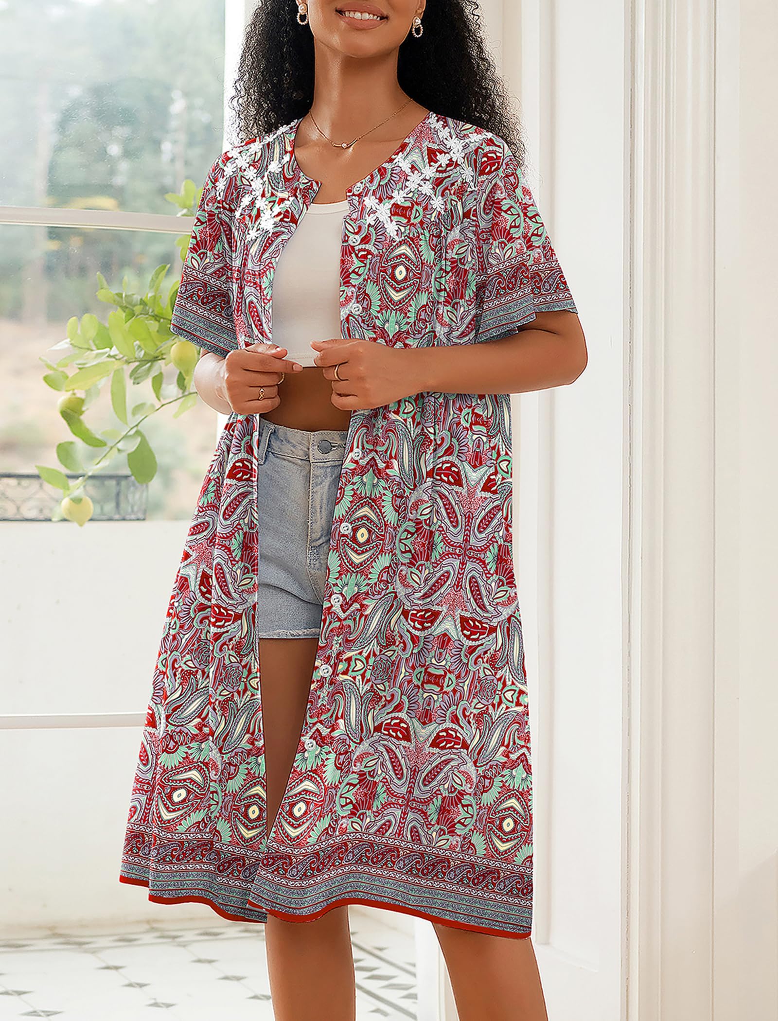 Ekouaer House Dress for Women Button Down Nightgown Short Sleeve Housecoat with pockets S-4XL WEBE CLOTHING