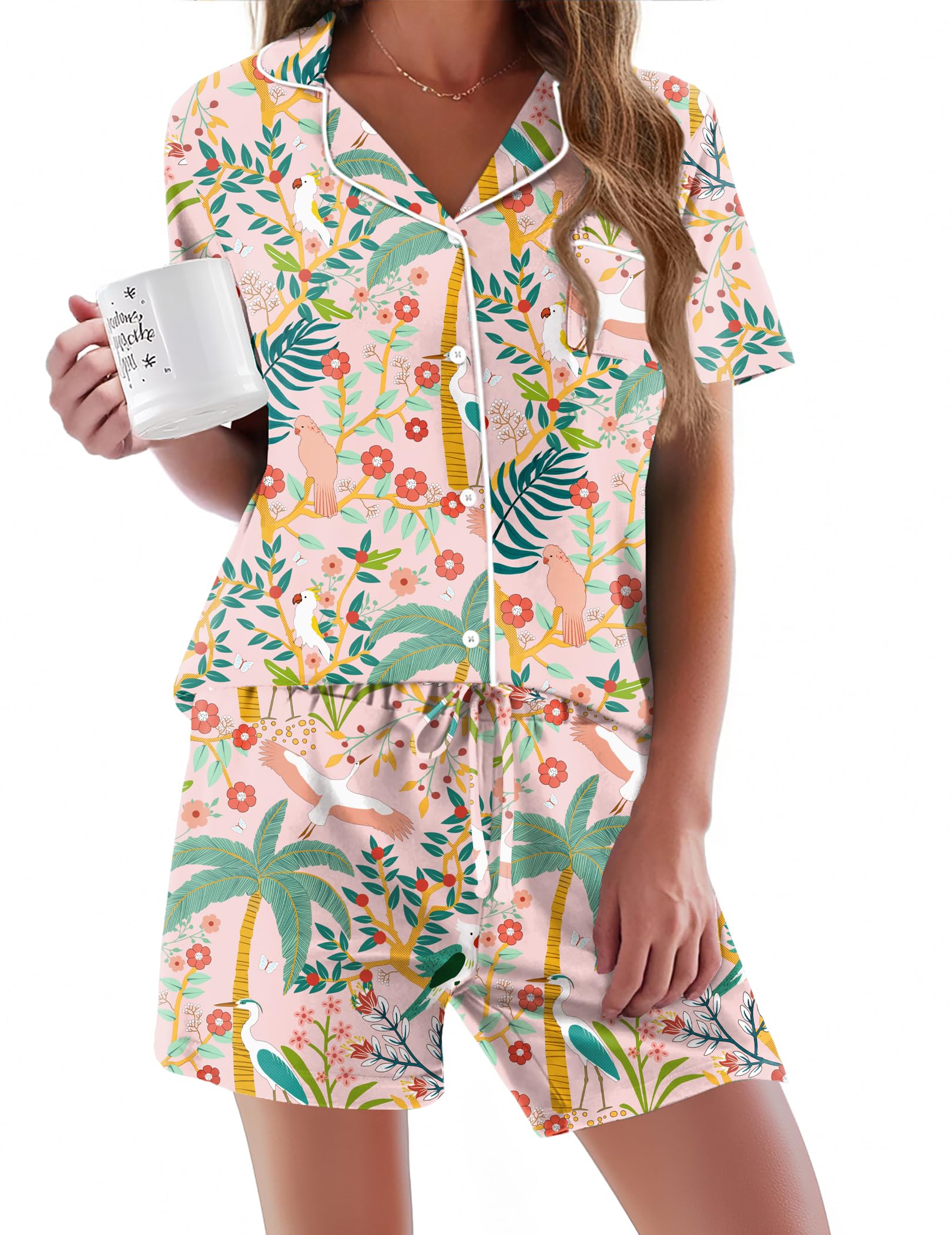 Ekouaer Pajamas Set for Women Short Sleeve Sleepwear Button Down Pjs Soft 2 Piece Lounge Sets XS-XXXL