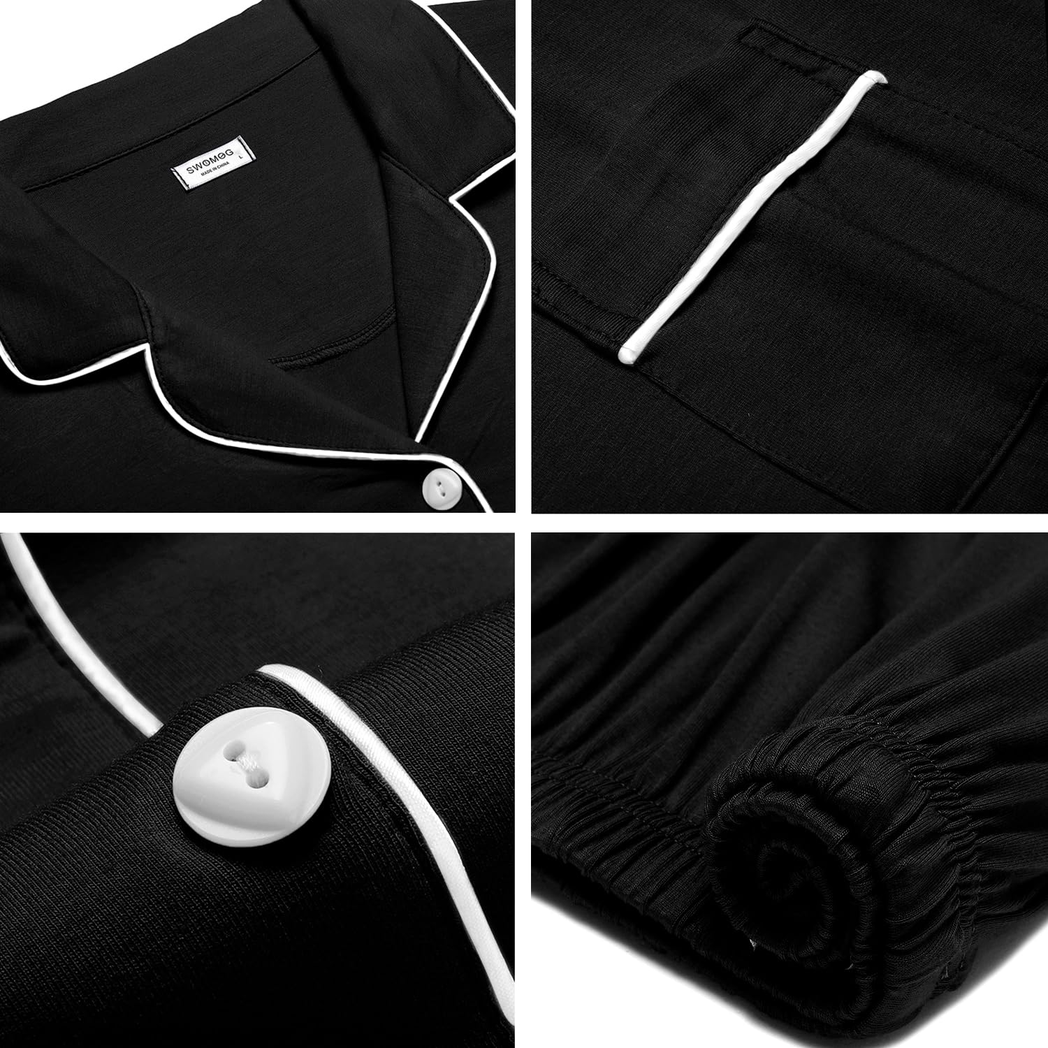 SWOMOG 100% Cotton Mens Pajama Set Short Sleeve Sleepwear Button Down Loungewear 2 PCS Cotton Pjs Set with Pockets WEBE CLOTHING