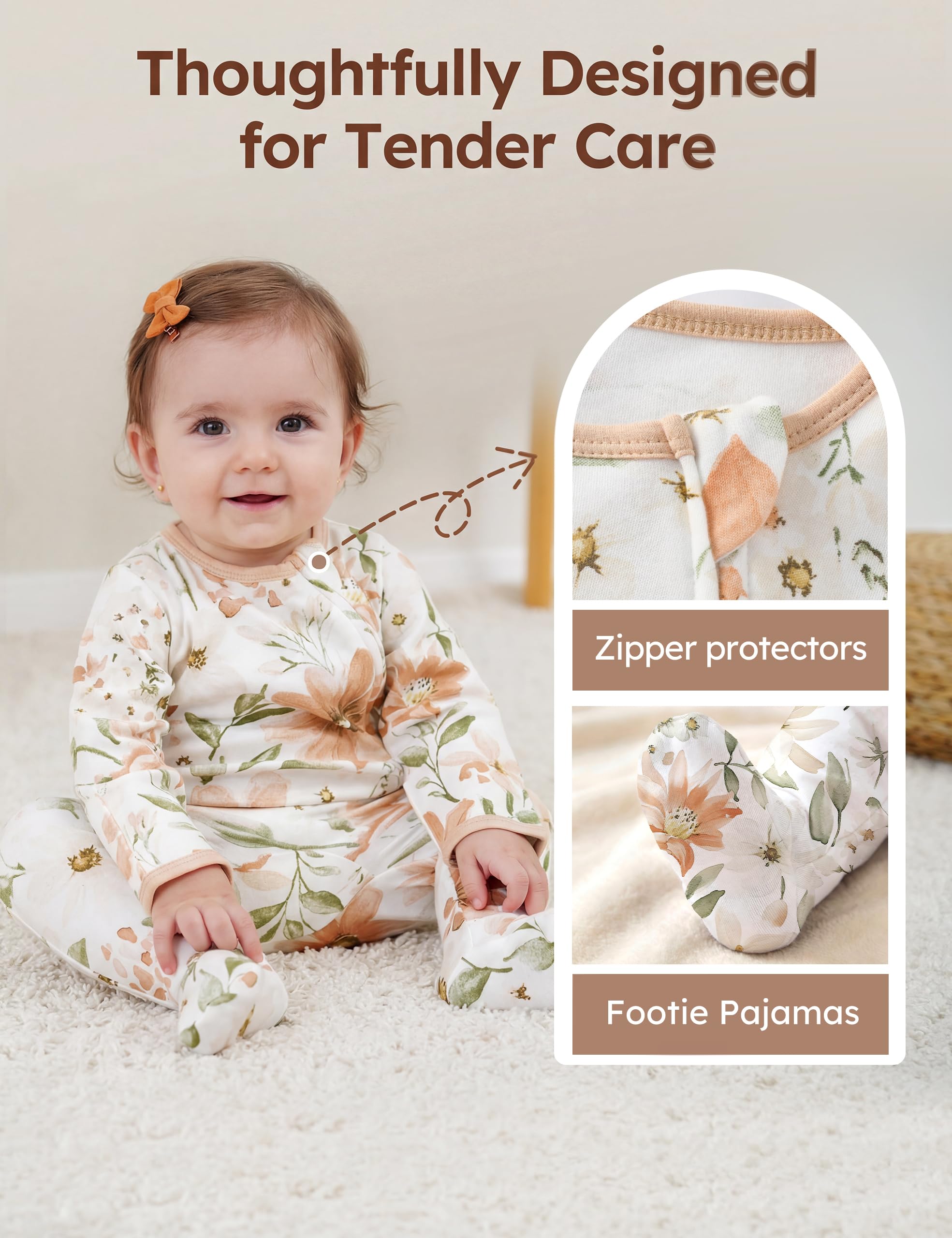 Unnivoll Baby Pajamas 100% Cotton Baby Sleepers for Newborn 0-3 3-6 6-9 Months 3Pcs Footie Pajamas Baby Boys Girls Clothes