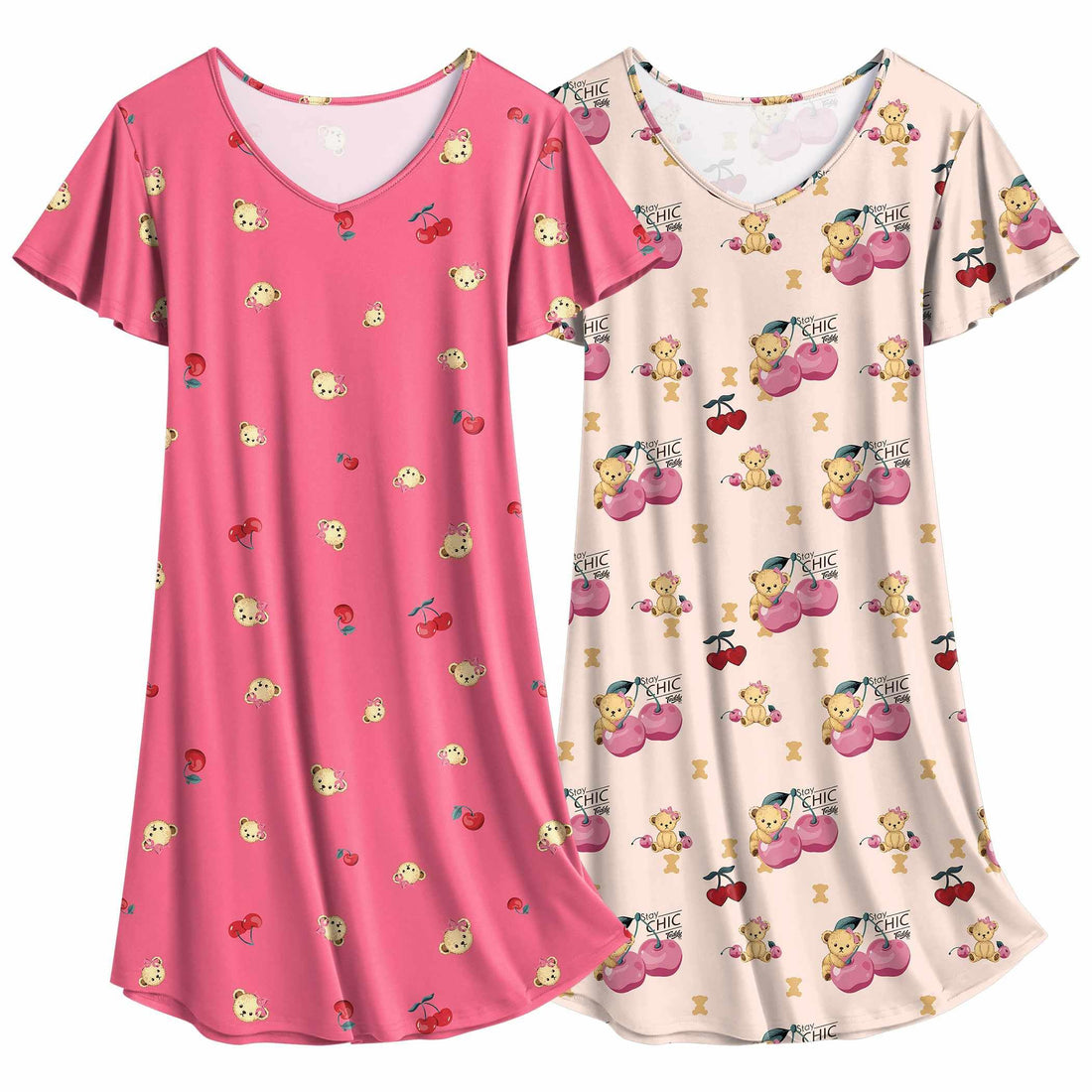 Ekouaer 2 Pack Women's Nightgown Short Sleeve Nightshirts Comfy Soft Pajama Sleep Dress
