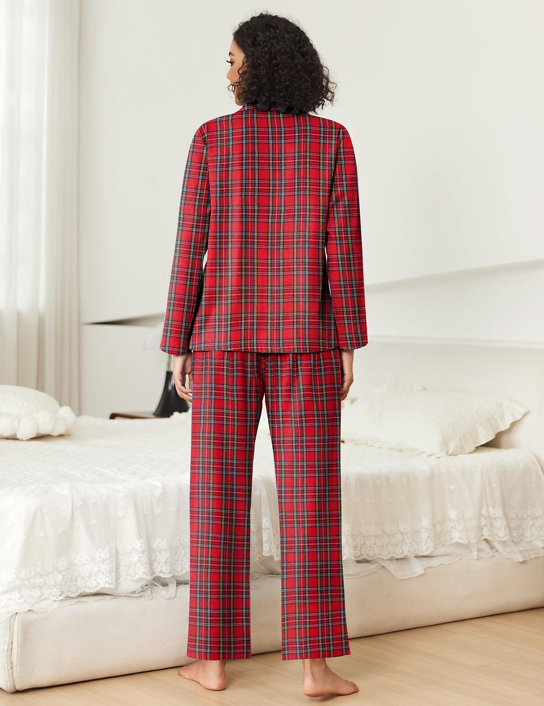 Ekouaer Womens Pajama Sets 2 Piece Cotton Plaid Pjs Long Sleeve Sleepwear Button Down Lounge Set with Pockets