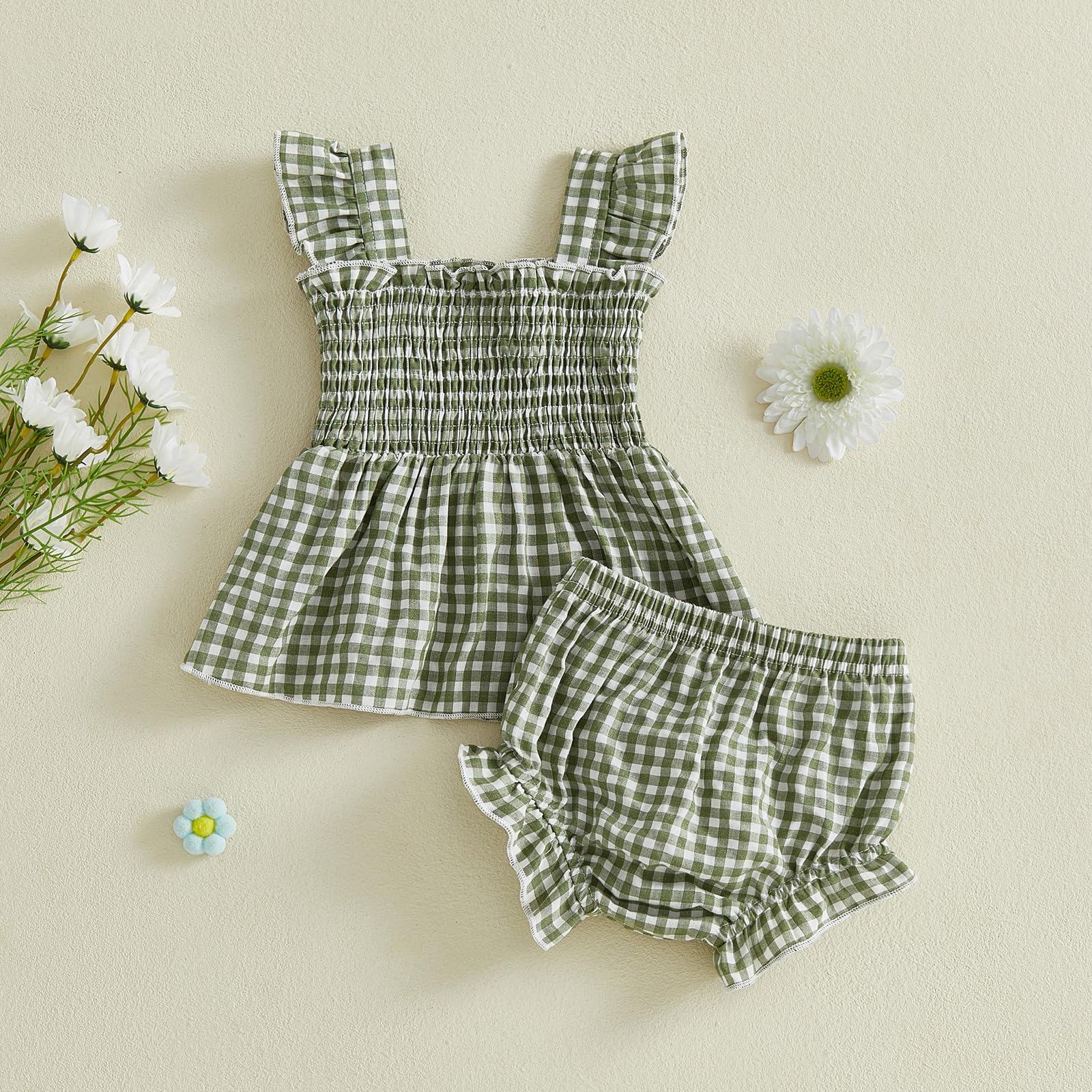 Baby Girl Clothes Infant Summer Outfits Set Plaid Ruffle Sleeve Shirt Tops and Bloomers Shorts WEBE CLOTHING