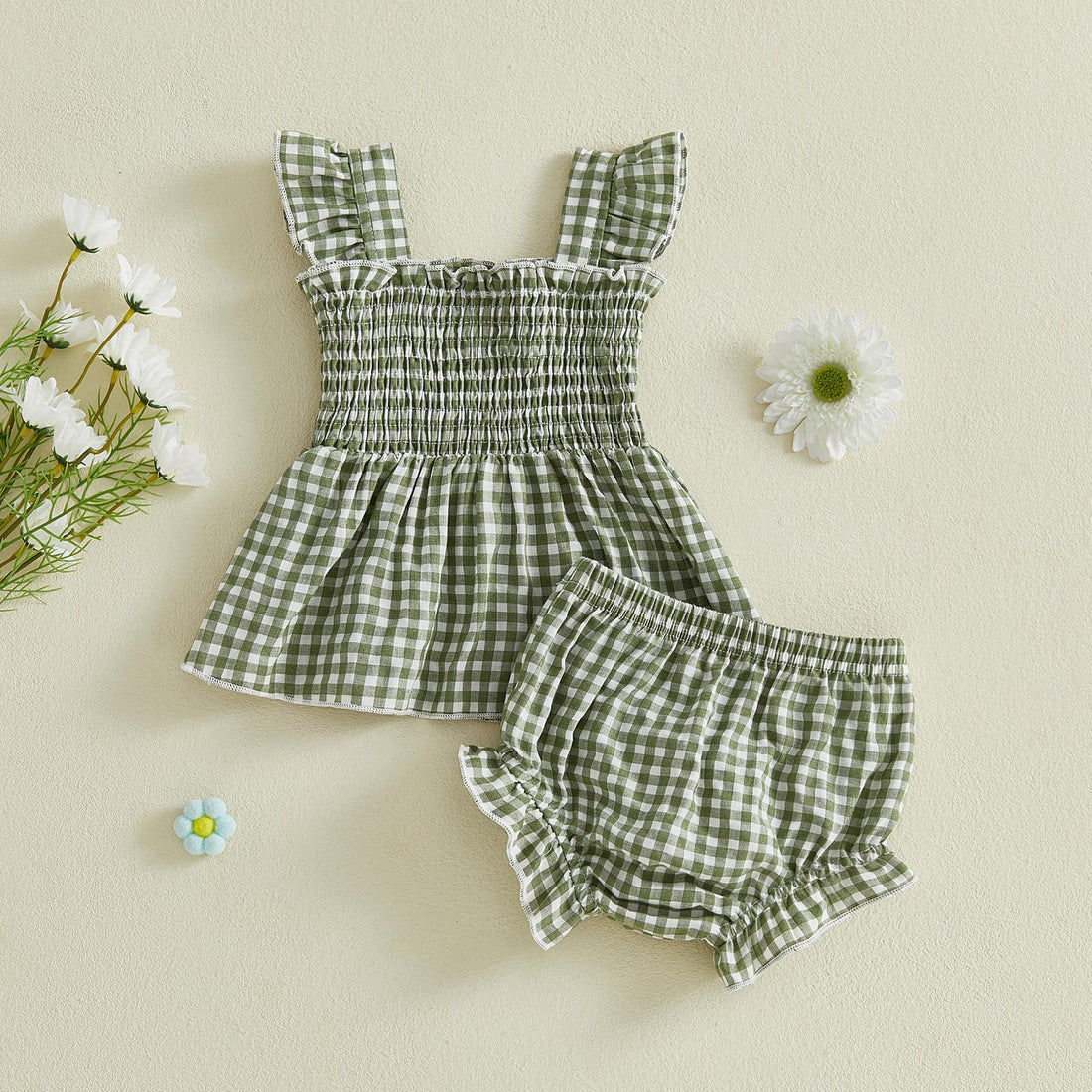 Baby Girl Clothes Infant Summer Outfits Set Plaid Ruffle Sleeve Shirt Tops and Bloomers Shorts WEBE CLOTHING