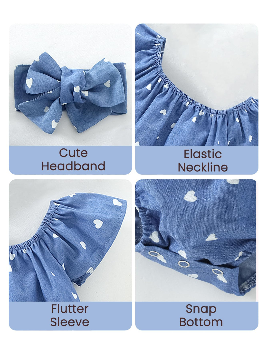 Baby Girl Summer Clothes Outfits Flutter Sleeve Denim Heart Romper One Piece Jumpsuit Bodysuit WEBE CLOTHING