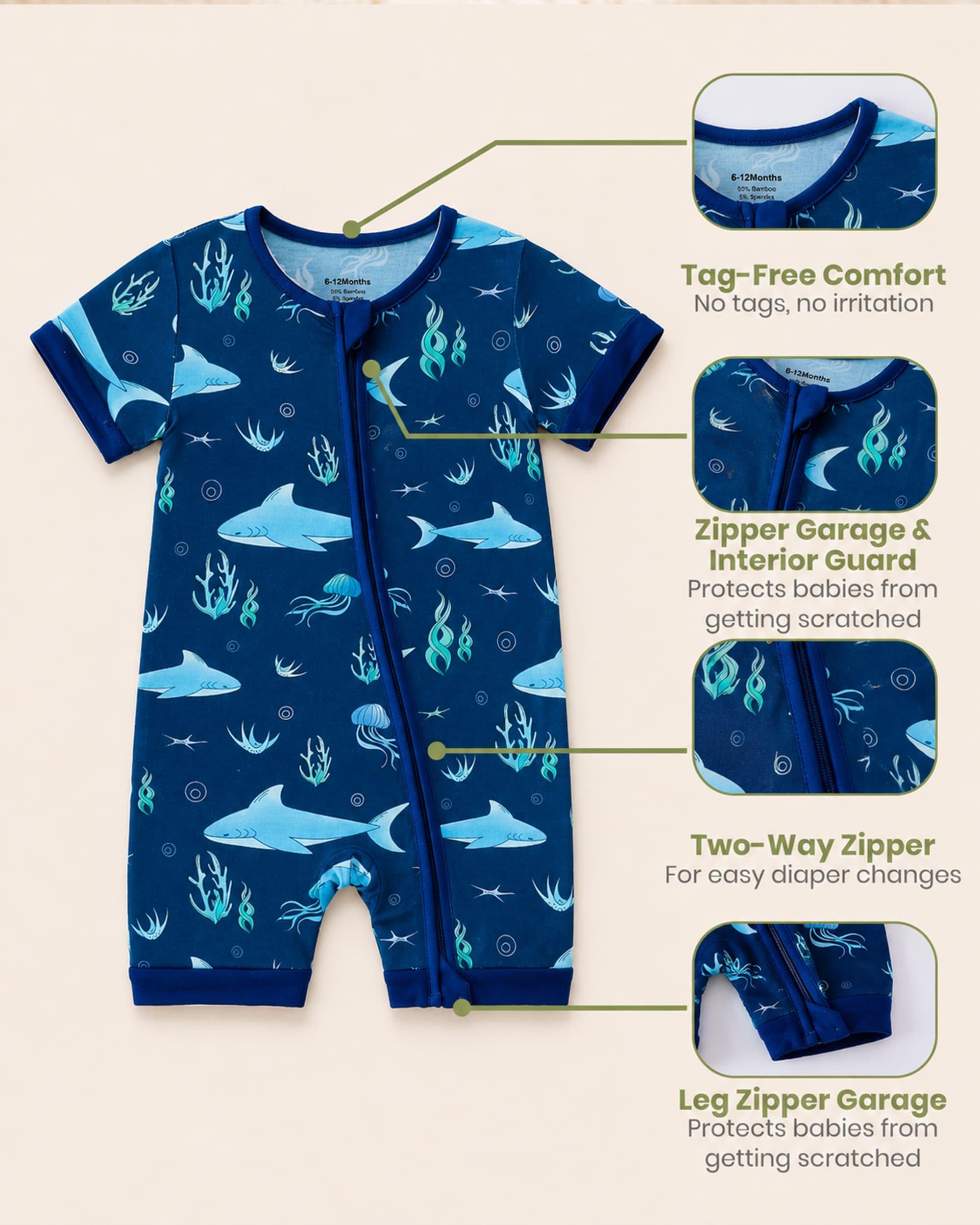 OPAWO Bamboo Baby Pajamas 3 Pack, Double Zipper Bamboo Sleepers for Baby Boy Girl Romper, Toddler Summer Clothes Outfit 0-24M WEBE CLOTHING
