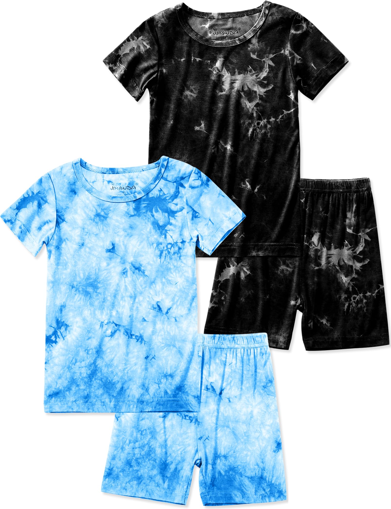 Jimonda Kids Soft Rayon From Bamboo Sleepwear Short Sleeve Boys Girls Pajama Outdoor 4-Piece tops&shorts Casual sets Tie PJ