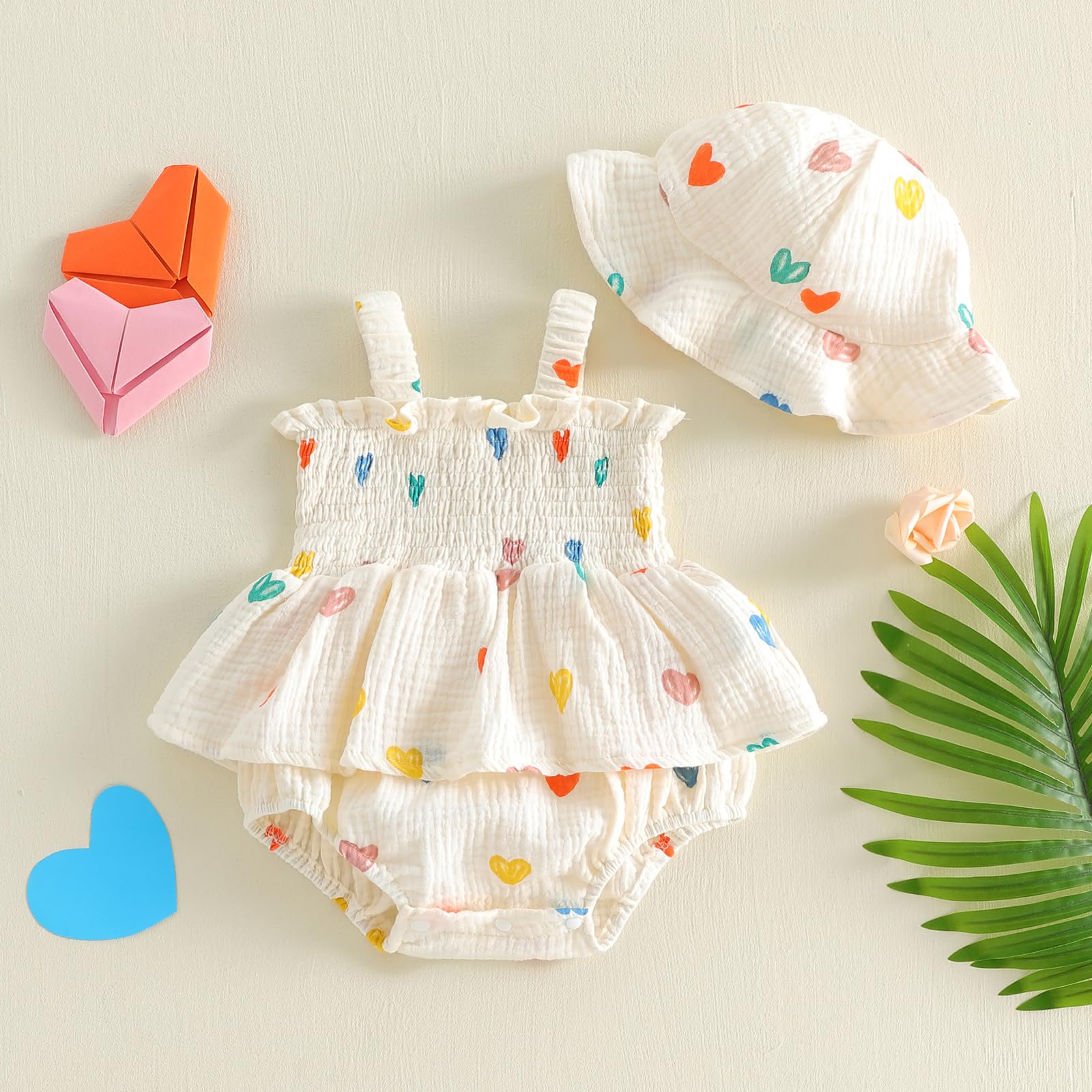 Mubineo Baby Girl Clothes Summer Dress Cotton Linen Romper Sleeveless Smocked Rompers Sun Dress Hat Skirt Boho Outfits WEBE CLOTHING