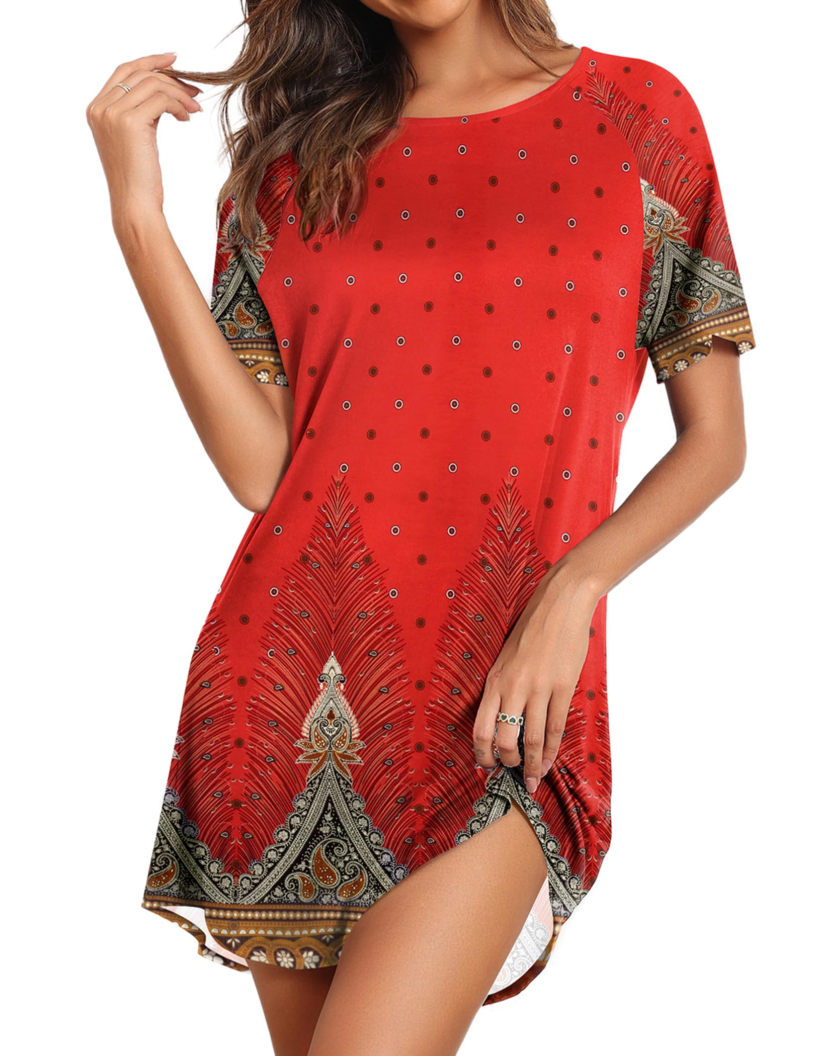 Ekouaer Sleep Shirts for Women Short Sleeve Night Shirts for Sleeping Pullover Nightgown Soft Nightdress S-XXXL