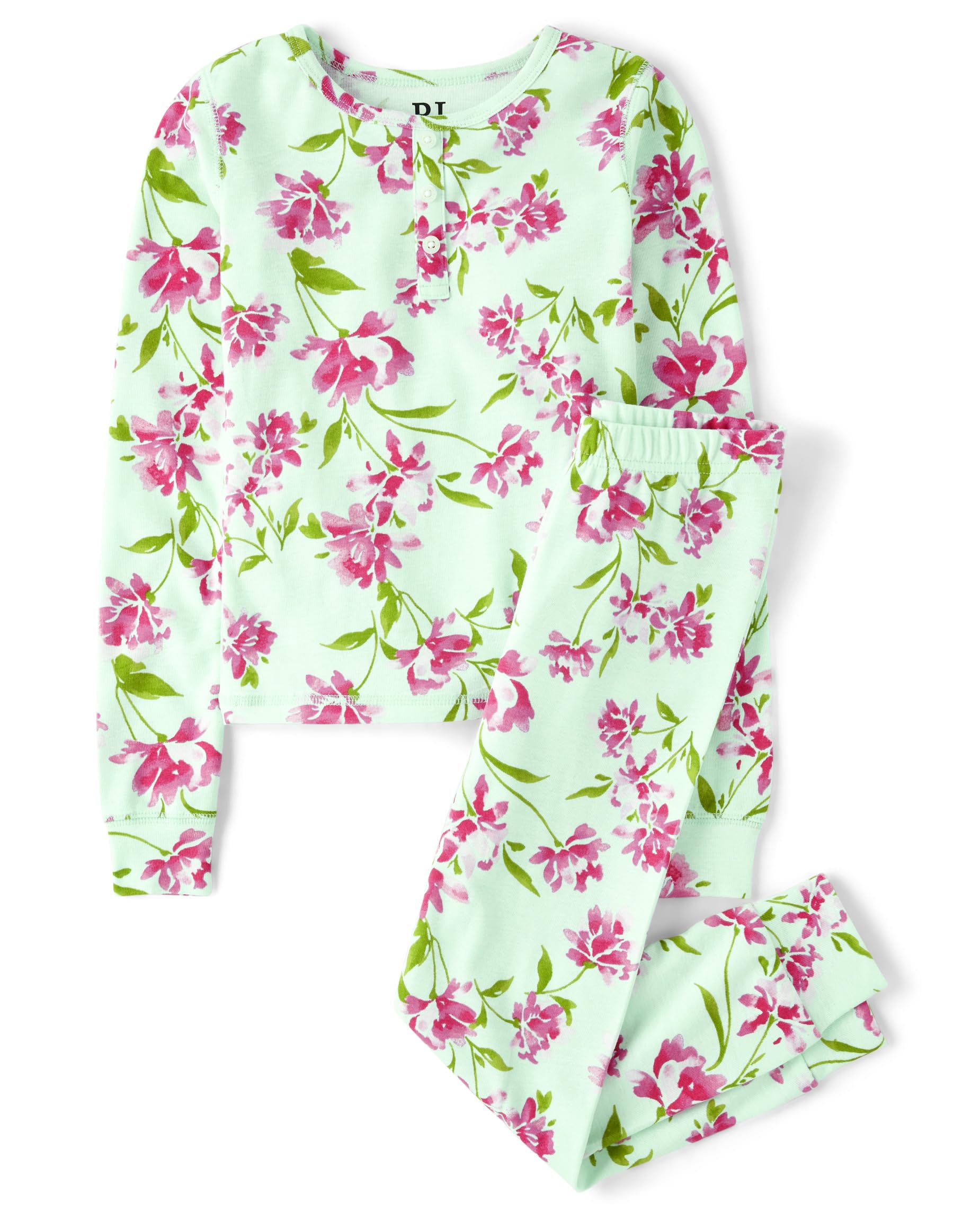 The Children's Place girls Long Sleeve Top and Pants Snug Fit 100% Cotton 2 Piece Pajama Set