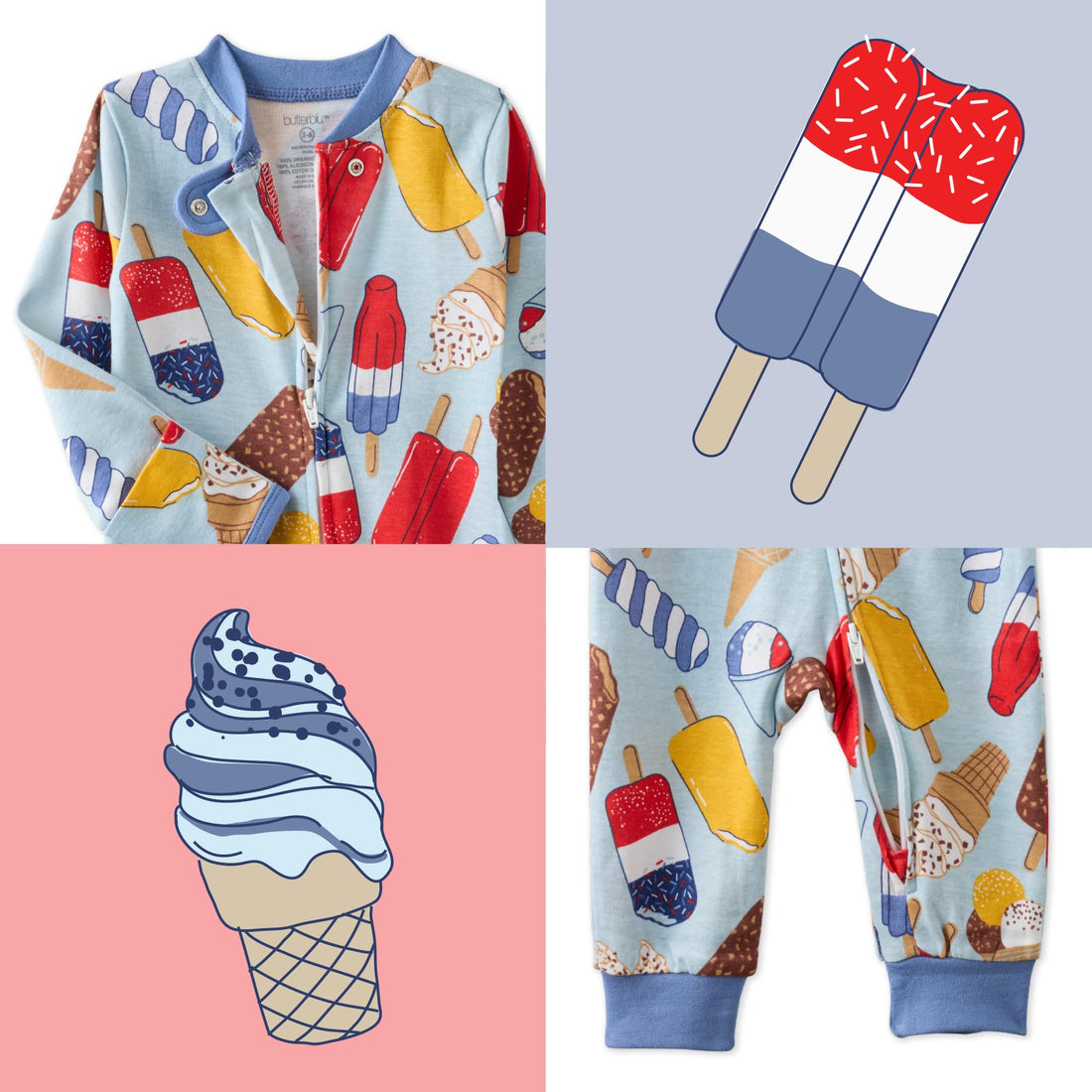 Butterblu Shadow Sleep & Play Baby Pajamas 100% Organic Cotton Two Way Zipper Sleeper Pajamas for Baby Boys & Girls