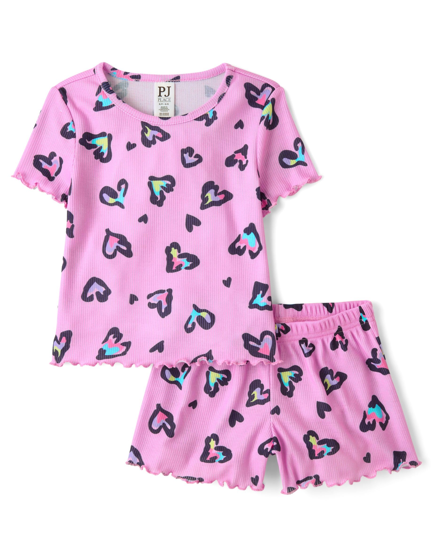 The Children's Place Girls' Short Sleeve Top and Shorts,2 Piece Pajama Set