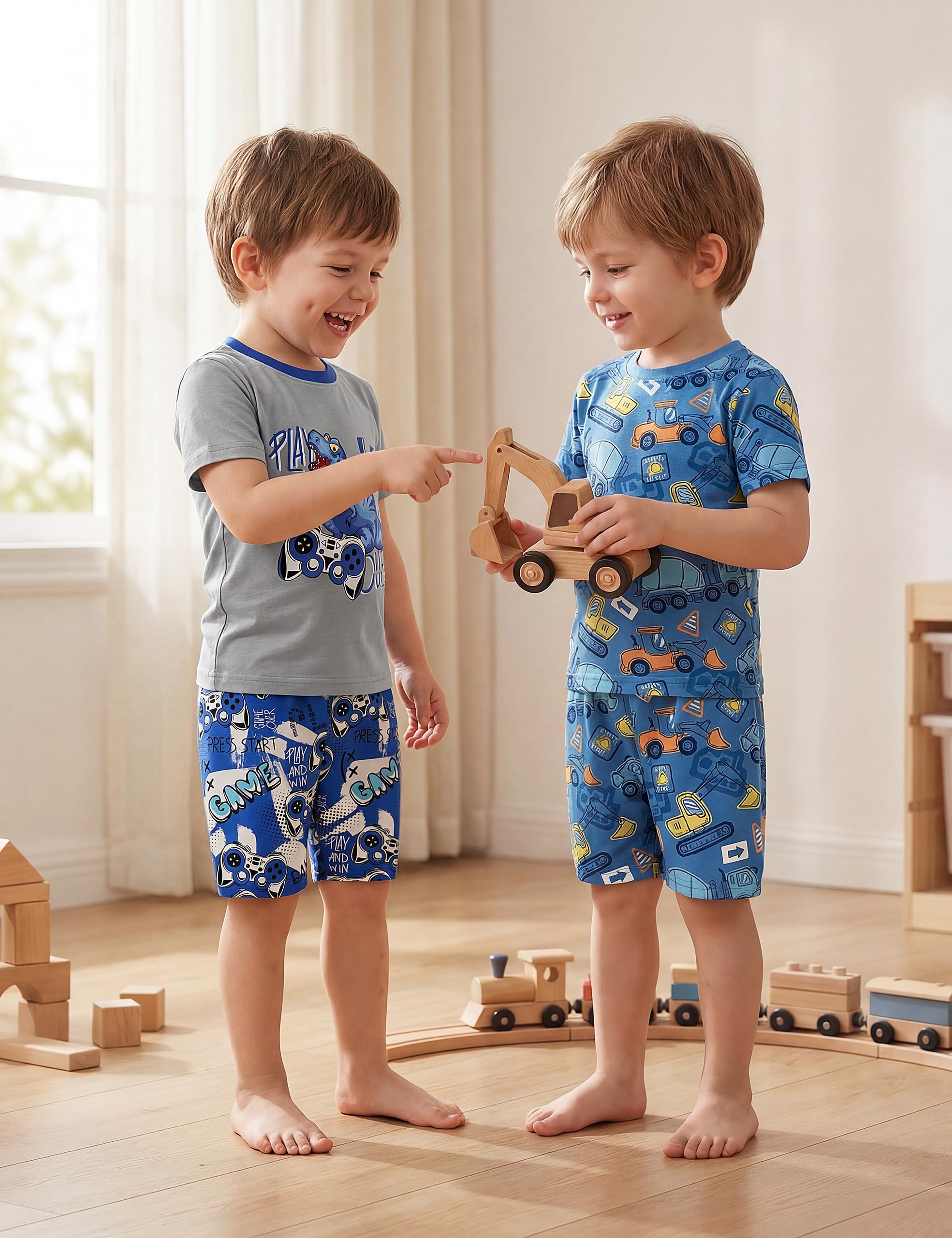 Yoofoss Toddler Pajamas 100% Organic Cotton 4 Piece Short Sleeve Summer Pajama Set Kids Pajamas Boys Girls Snug Fit Pjs Set