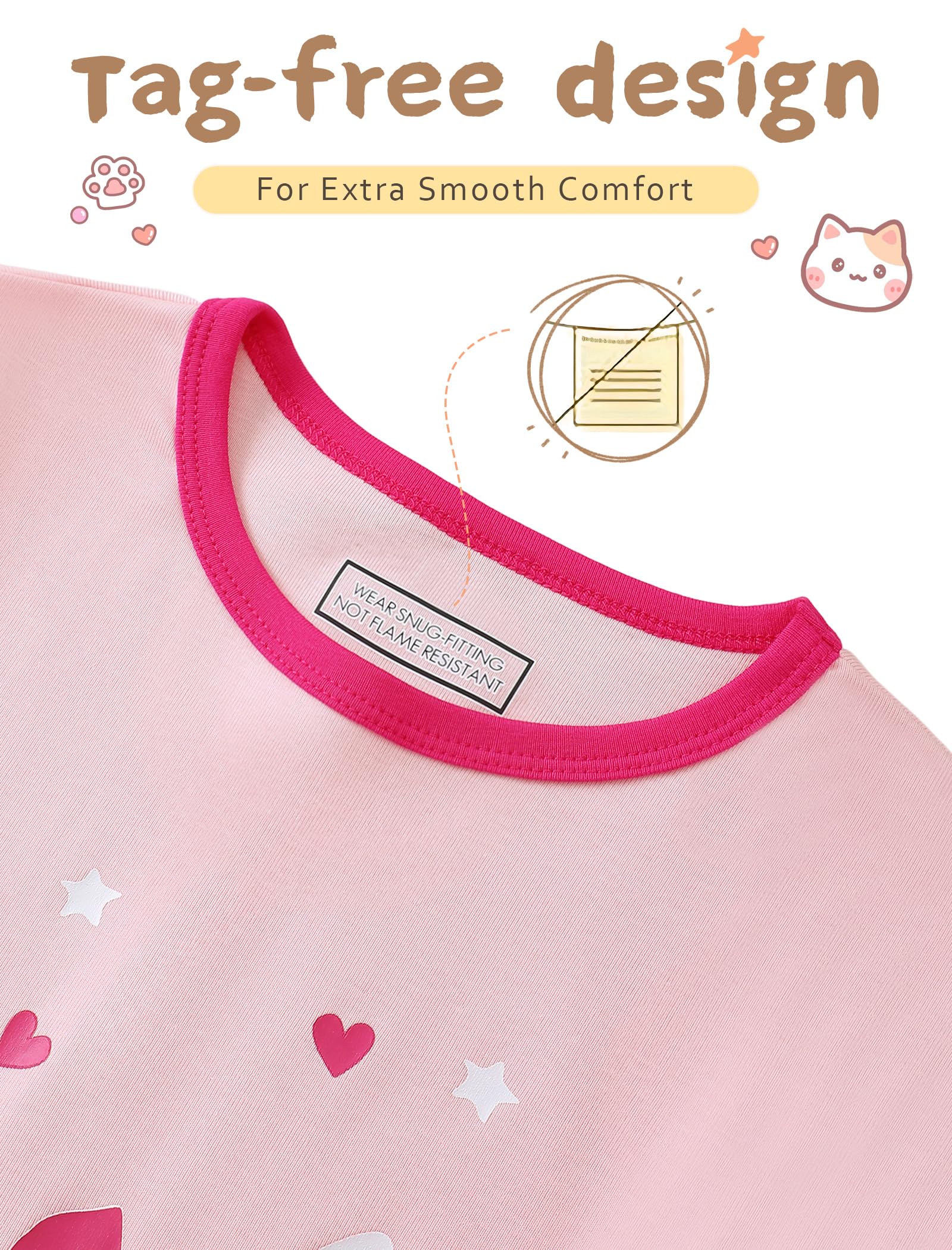 Mikrdoo Girls Pajamas Kids Soft Cute Cotton Long Sleeve 2 Piece Stretchy Snug Fit Pjs Set for Girls Size 4-14Y