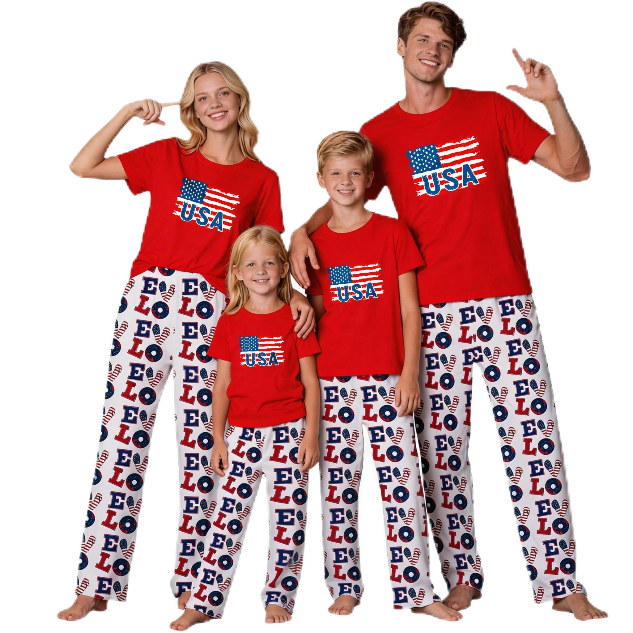 MI X TEE 250th Anniversary American Flag Matching Family Pajamas, 4th of July Shirts Pjs Set, Patriotic Sleepwear for Couples